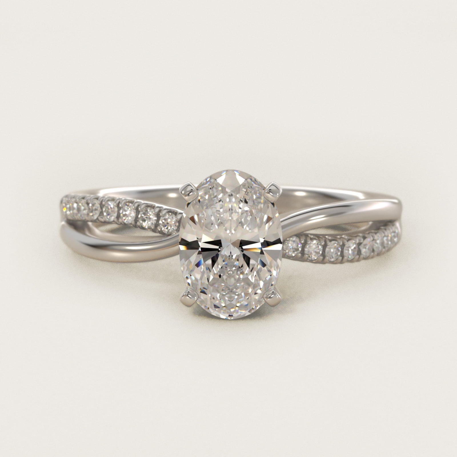 Split Shank PavŽ and Plain Shank Diamond Engagement Ring in 14k White Gold (1/10 ct. tw.) - Oval Center