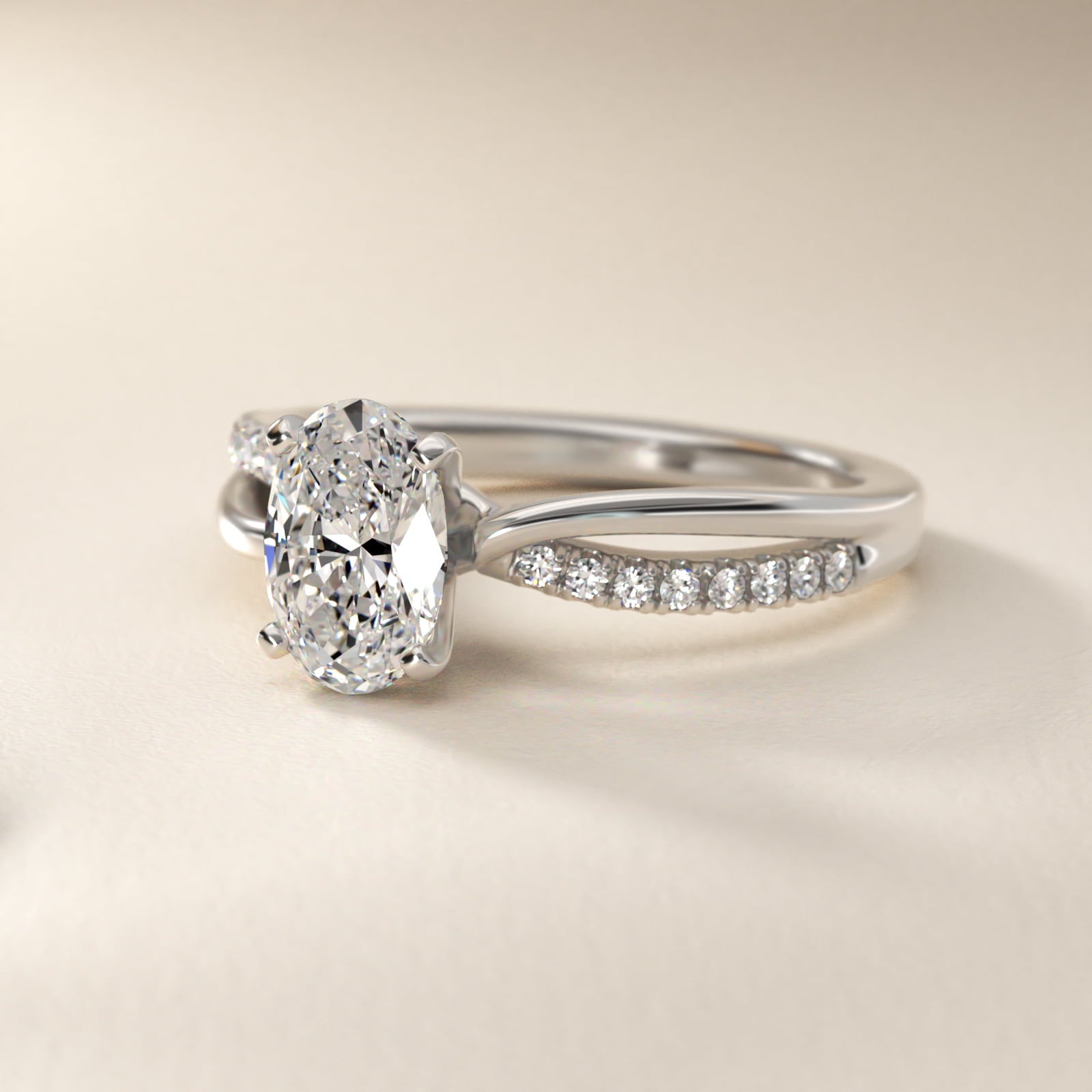Split Shank PavŽ and Plain Shank Diamond Engagement Ring in 14k White Gold (1/10 ct. tw.) - Oval Center
