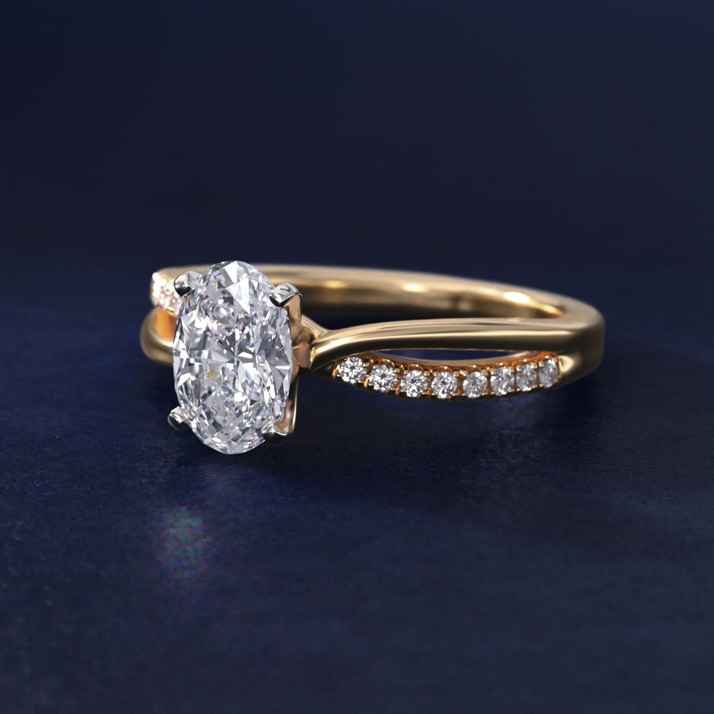 Split Shank Pav? and Plain Shank Diamond Engagement Ring in 18k Yellow Gold (1/10 ct. tw.) - Oval Center