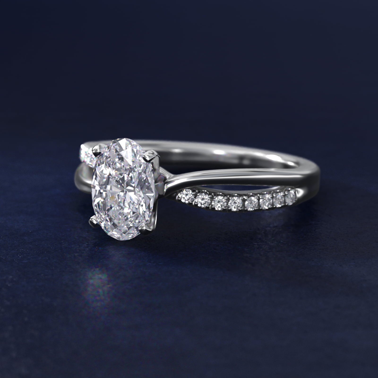 Split Shank Pav? and Plain Shank Diamond Engagement Ring in Platinum (1/10 ct. tw.) - Oval Center
