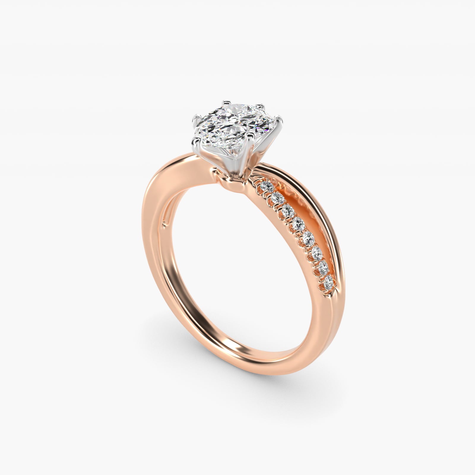 Split Shank PavŽ and Plain Shank Diamond Engagement Ring in 14k Rose Gold (1/10 ct. tw.) - Pear Center