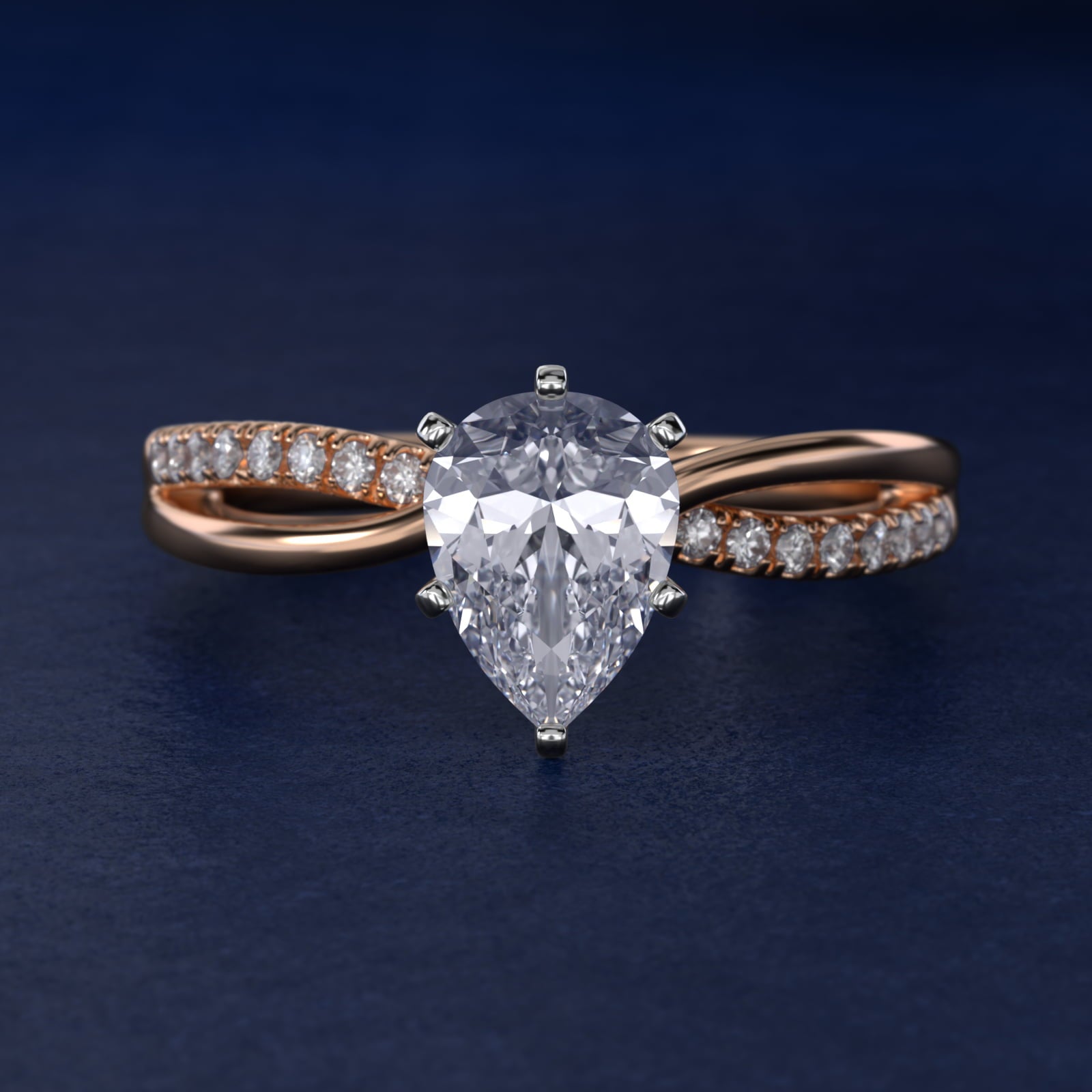 Split Shank Pav? and Plain Shank Diamond Engagement Ring in 18k Rose Gold (1/10 ct. tw.) - Pear Center