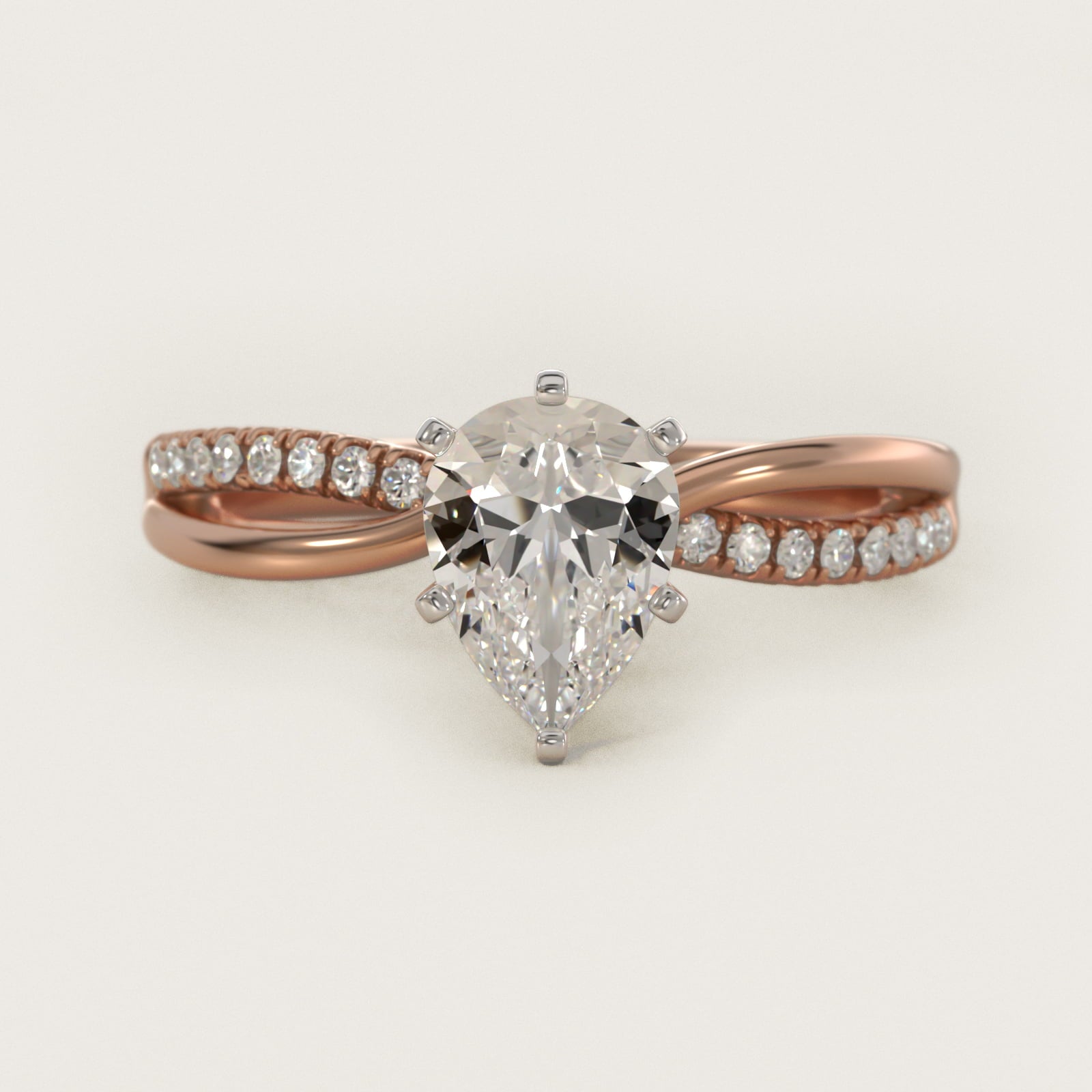 Split Shank PavŽ and Plain Shank Diamond Engagement Ring in 14k Rose Gold (1/10 ct. tw.) - Pear Center