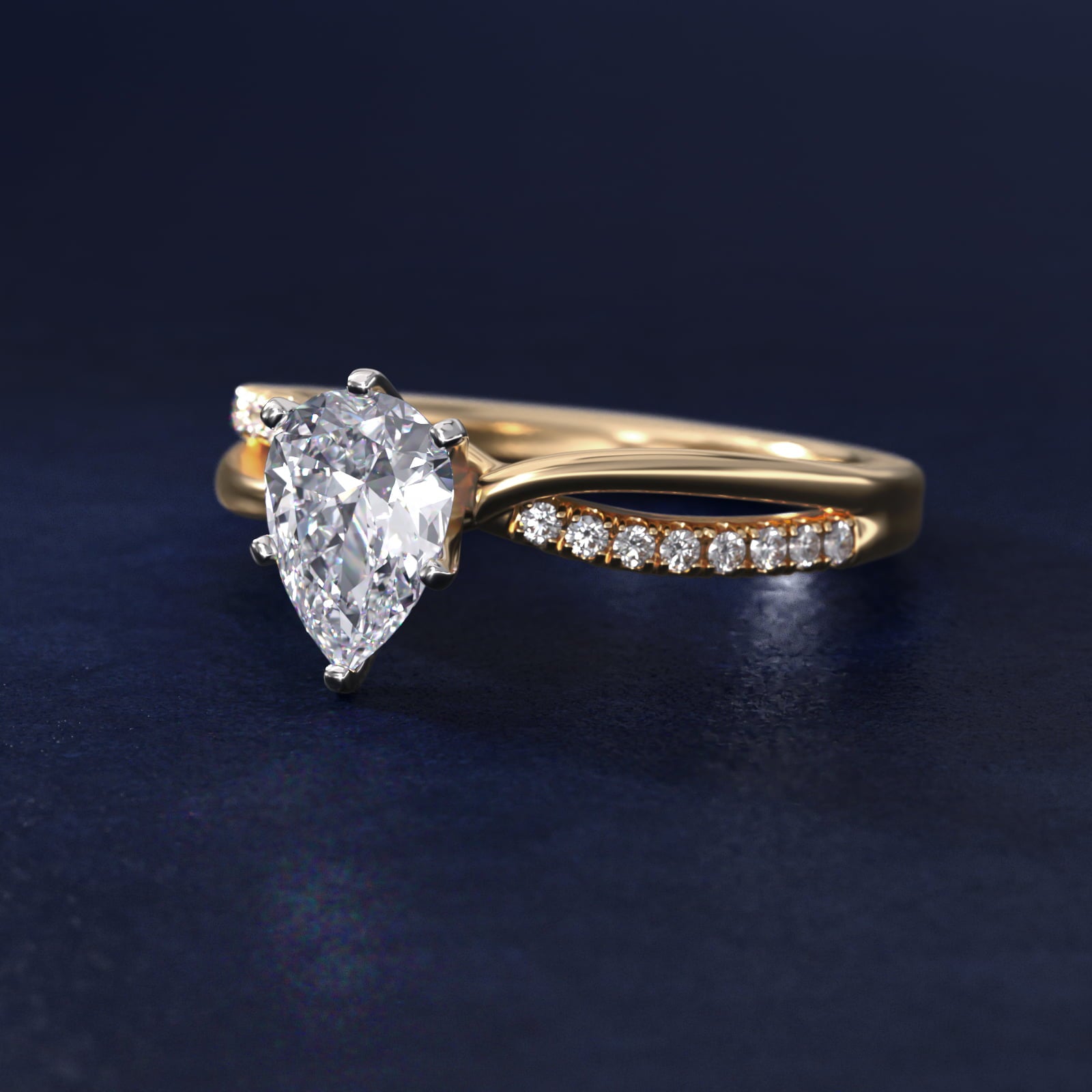 Split Shank Pav? and Plain Shank Diamond Engagement Ring in 18k Yellow Gold (1/10 ct. tw.) - Pear Center