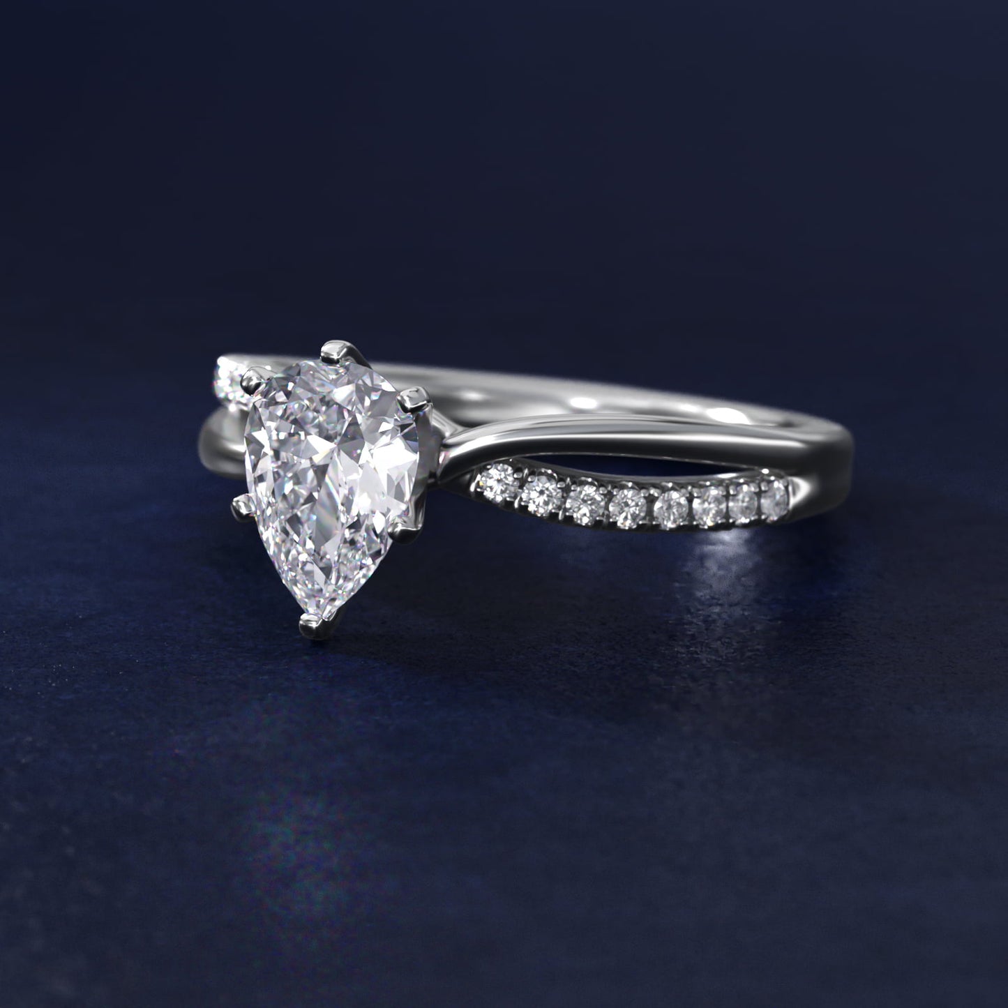 Split Shank Pav? and Plain Shank Diamond Engagement Ring in Platinum (1/10 ct. tw.) - Pear Center