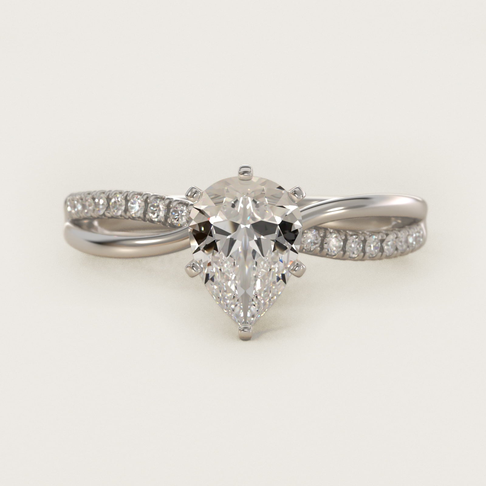 Split Shank Pav? and Plain Shank Diamond Engagement Ring in Platinum (1/10 ct. tw.) - Pear Center