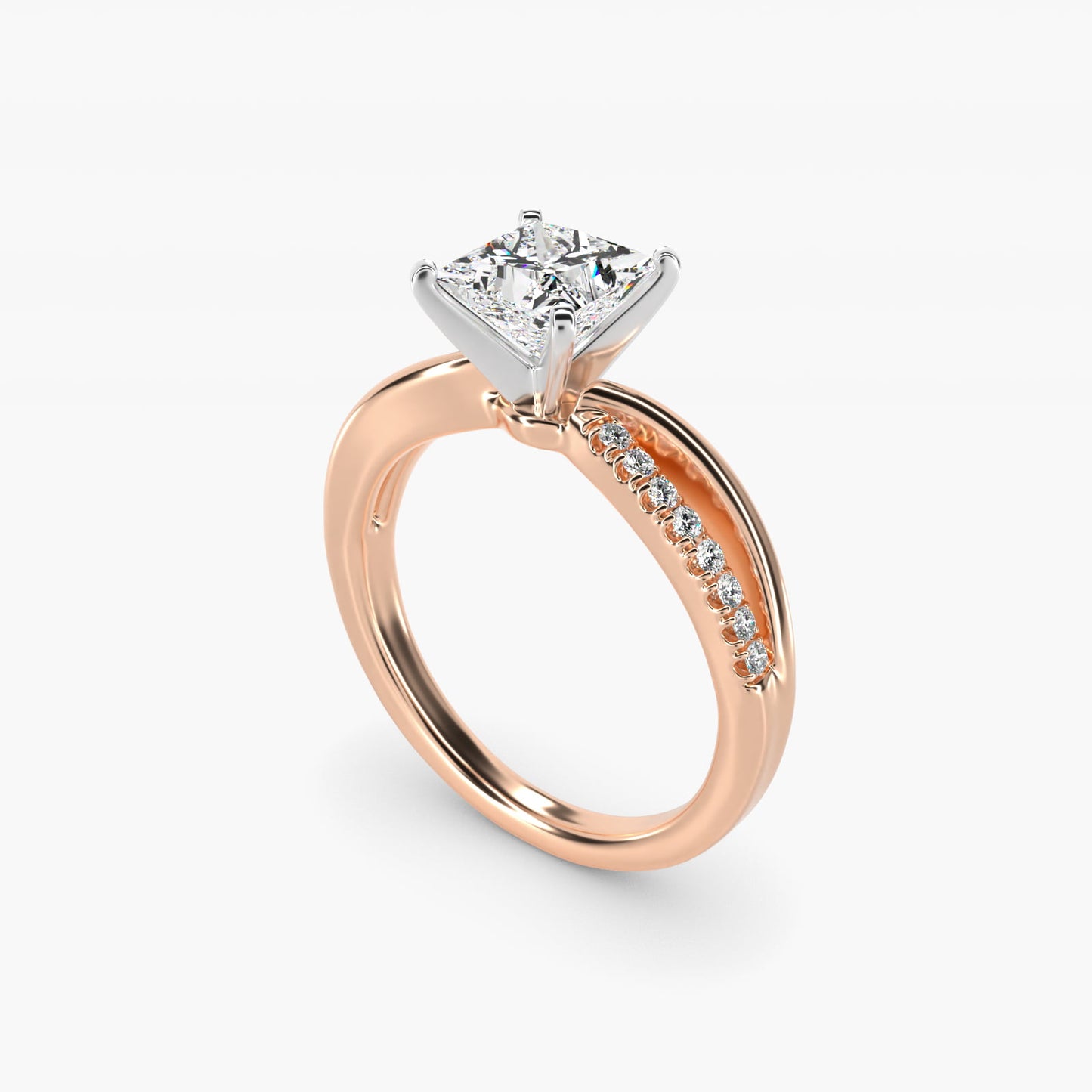 Split Shank Pav? and Plain Shank Diamond Engagement Ring in 18k Rose Gold (1/10 ct. tw.) - Princess Center