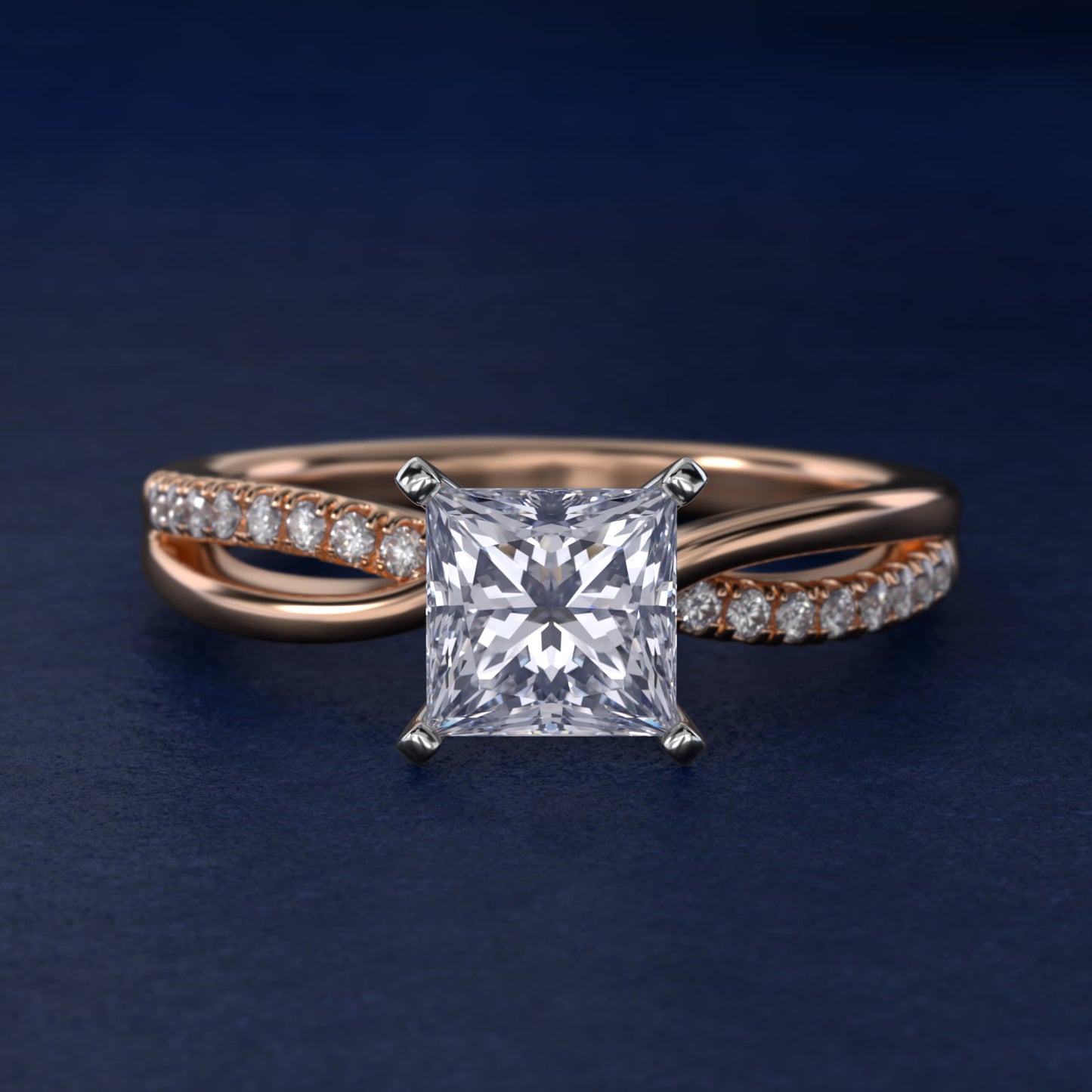 Split Shank PavŽ and Plain Shank Diamond Engagement Ring in 14k Rose Gold (1/10 ct. tw.) - Princess Center