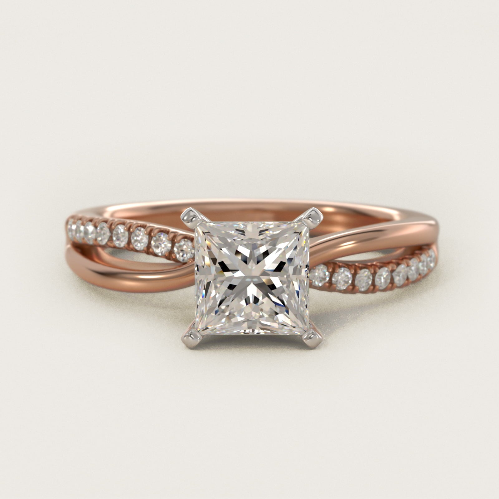 Split Shank Pav? and Plain Shank Diamond Engagement Ring in 18k Rose Gold (1/10 ct. tw.) - Princess Center