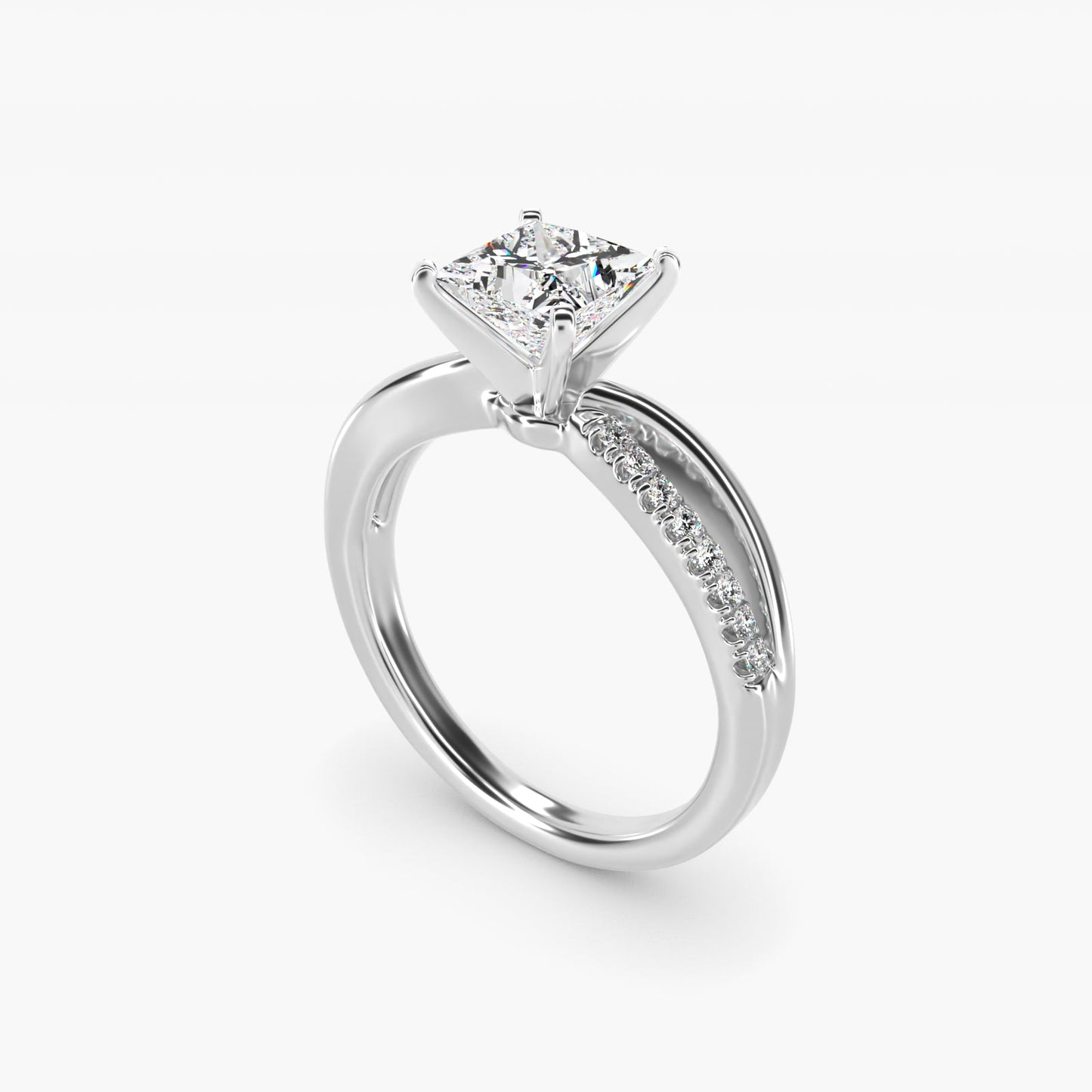 Split Shank PavŽ and Plain Shank Diamond Engagement Ring in 14k White Gold (1/10 ct. tw.) - Princess Center