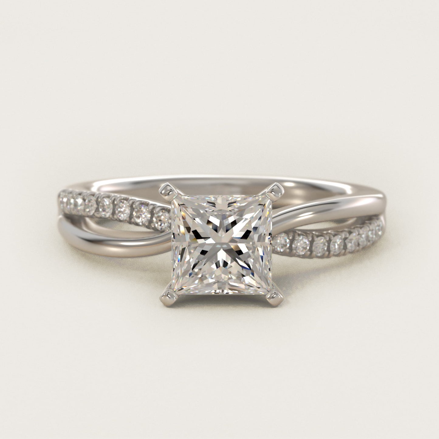 Split Shank PavŽ and Plain Shank Diamond Engagement Ring in 14k White Gold (1/10 ct. tw.) - Princess Center