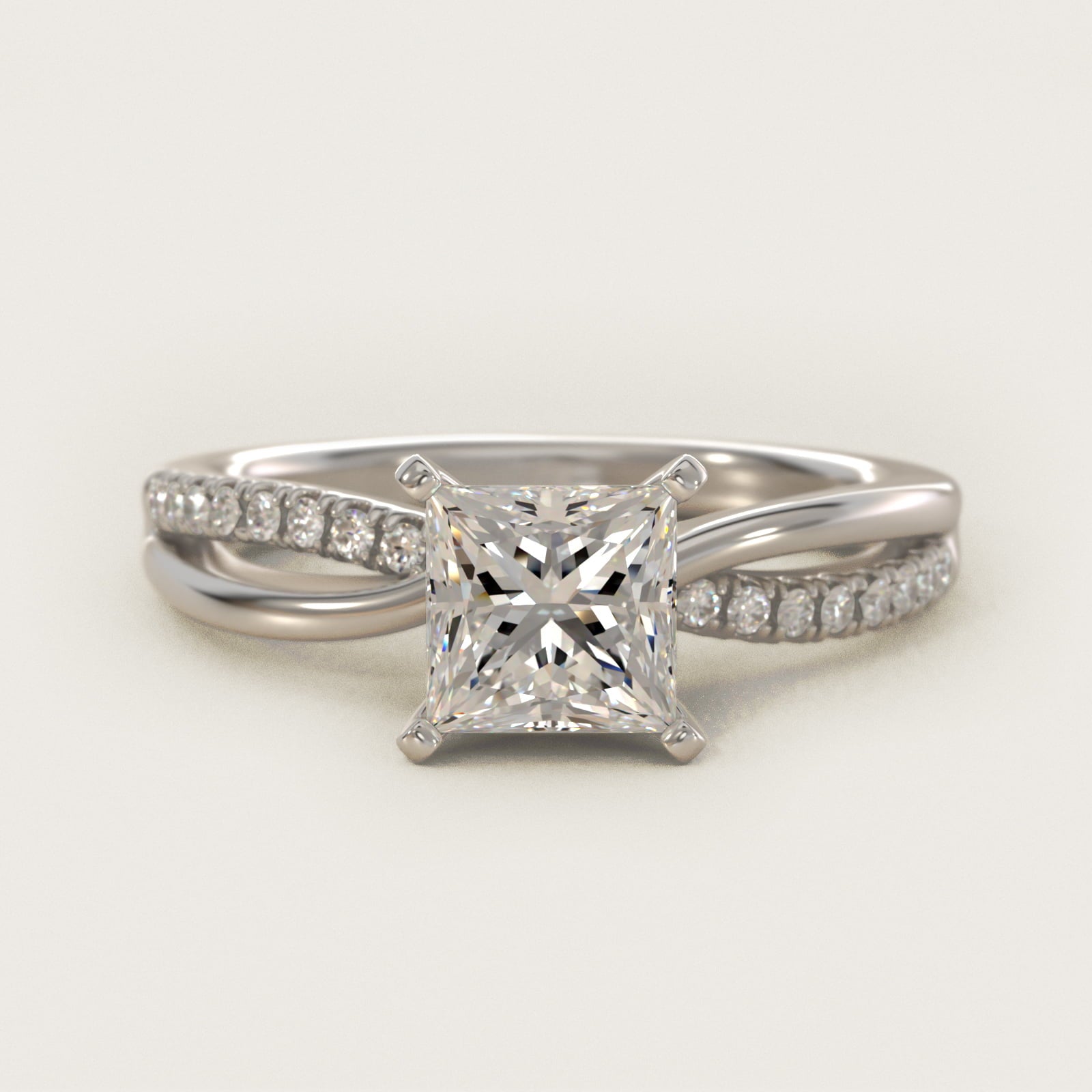 Split Shank PavŽ and Plain Shank Diamond Engagement Ring in 14k White Gold (1/10 ct. tw.) - Princess Center