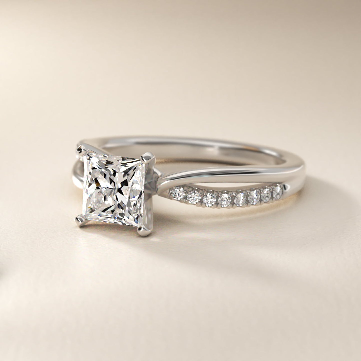 Split Shank Pav? and Plain Shank Diamond Engagement Ring in 18k White Gold (1/10 ct. tw.) - Princess Center