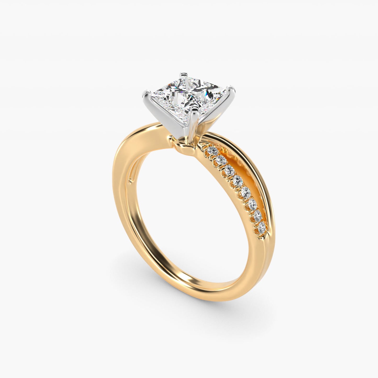 Split Shank PavŽ and Plain Shank Diamond Engagement Ring in 14k Yellow Gold (1/10 ct. tw.) - Princess Center