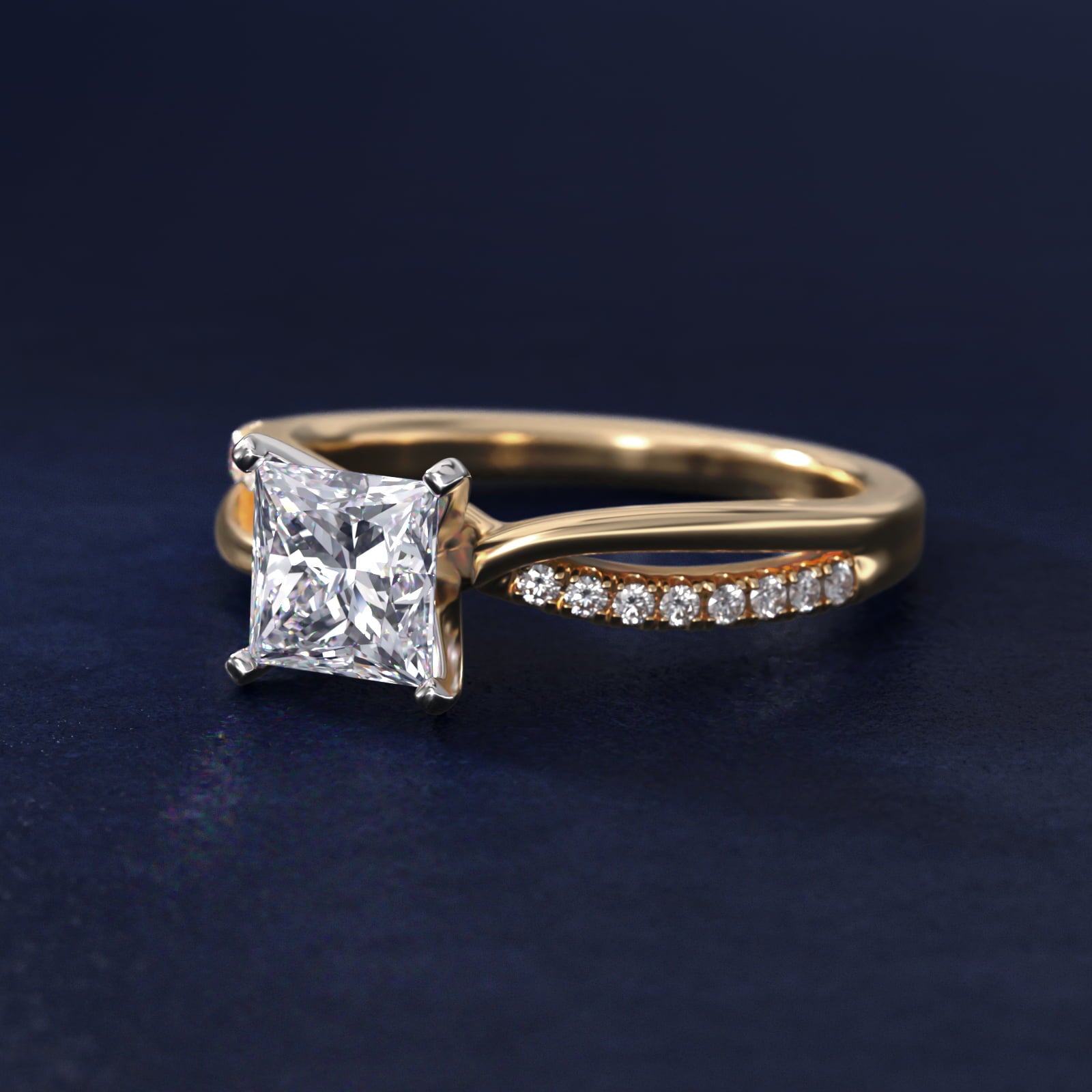 Split Shank PavŽ and Plain Shank Diamond Engagement Ring in 14k Yellow Gold (1/10 ct. tw.) - Princess Center
