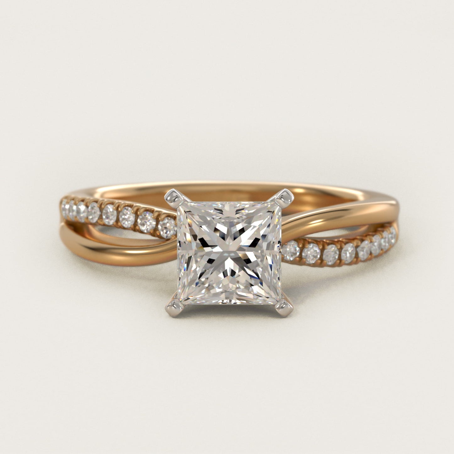 Split Shank PavŽ and Plain Shank Diamond Engagement Ring in 14k Yellow Gold (1/10 ct. tw.) - Princess Center
