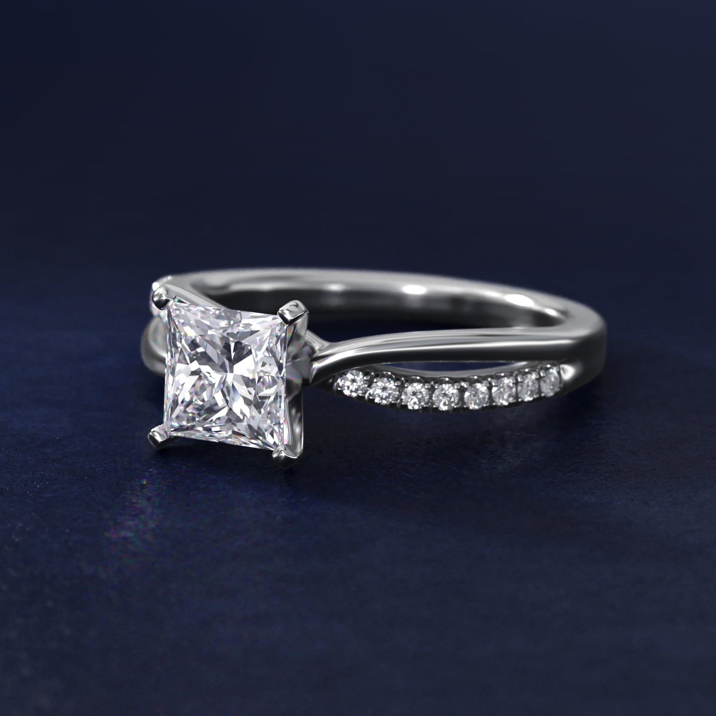 Split Shank Pav? and Plain Shank Diamond Engagement Ring in Platinum (1/10 ct. tw.) - Princess Center