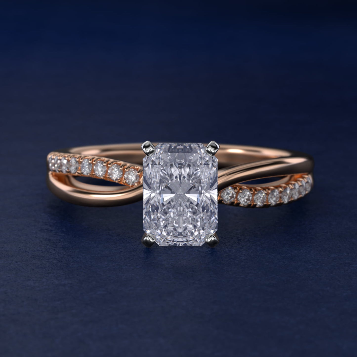 Split Shank PavŽ and Plain Shank Diamond Engagement Ring in 14k Rose Gold (1/10 ct. tw.) - Radiant Center