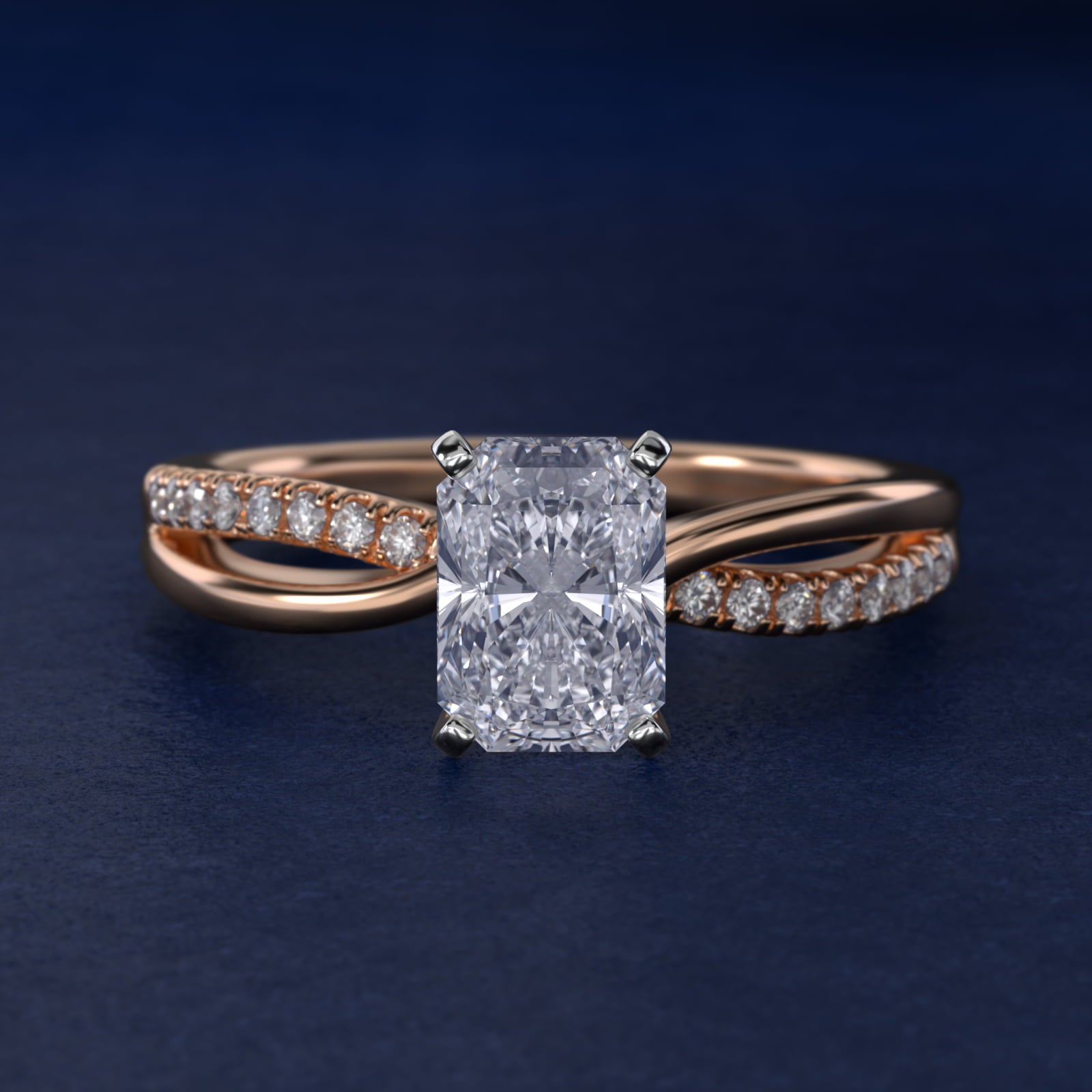 Split Shank PavŽ and Plain Shank Diamond Engagement Ring in 14k Rose Gold (1/10 ct. tw.) - Radiant Center
