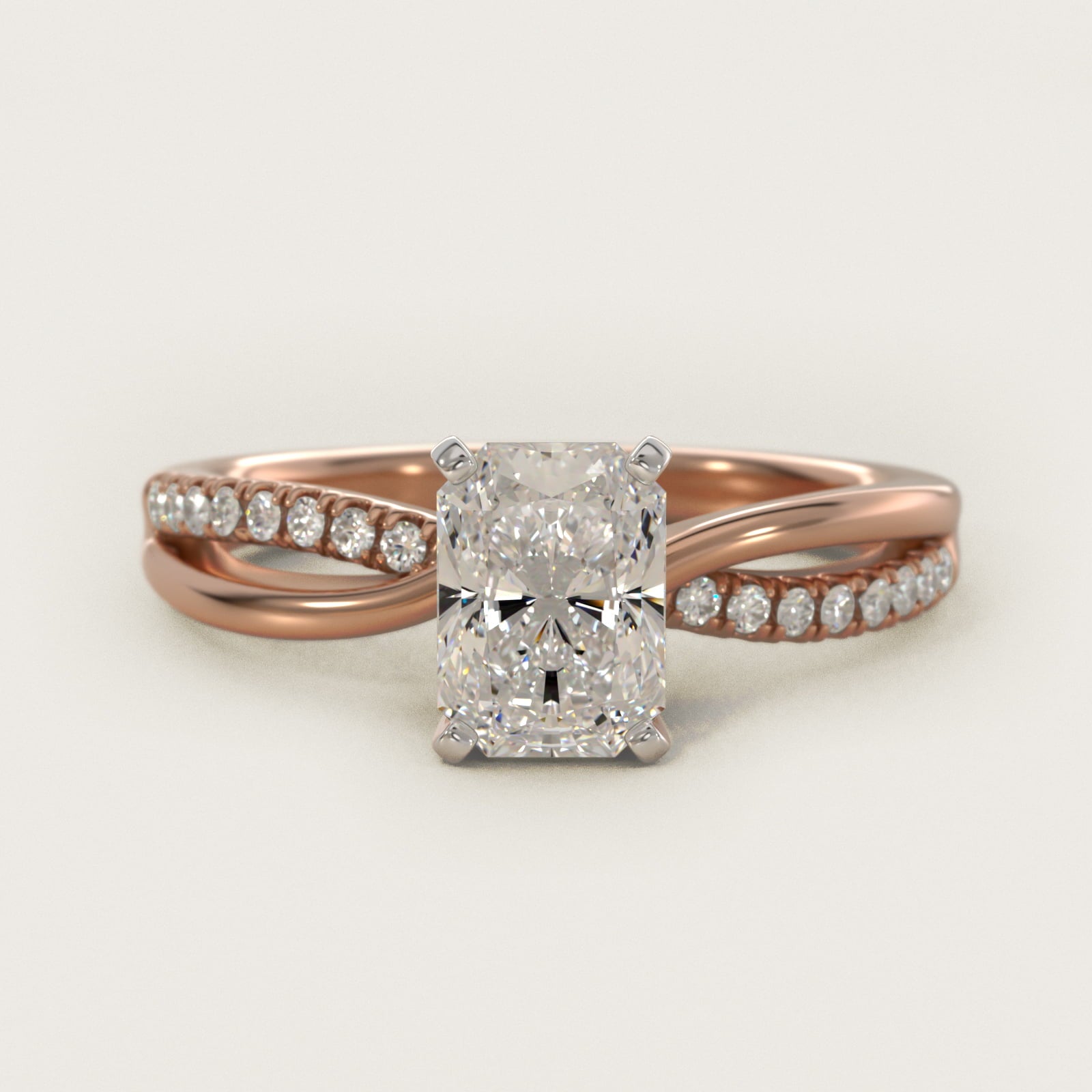 Split Shank PavŽ and Plain Shank Diamond Engagement Ring in 14k Rose Gold (1/10 ct. tw.) - Radiant Center