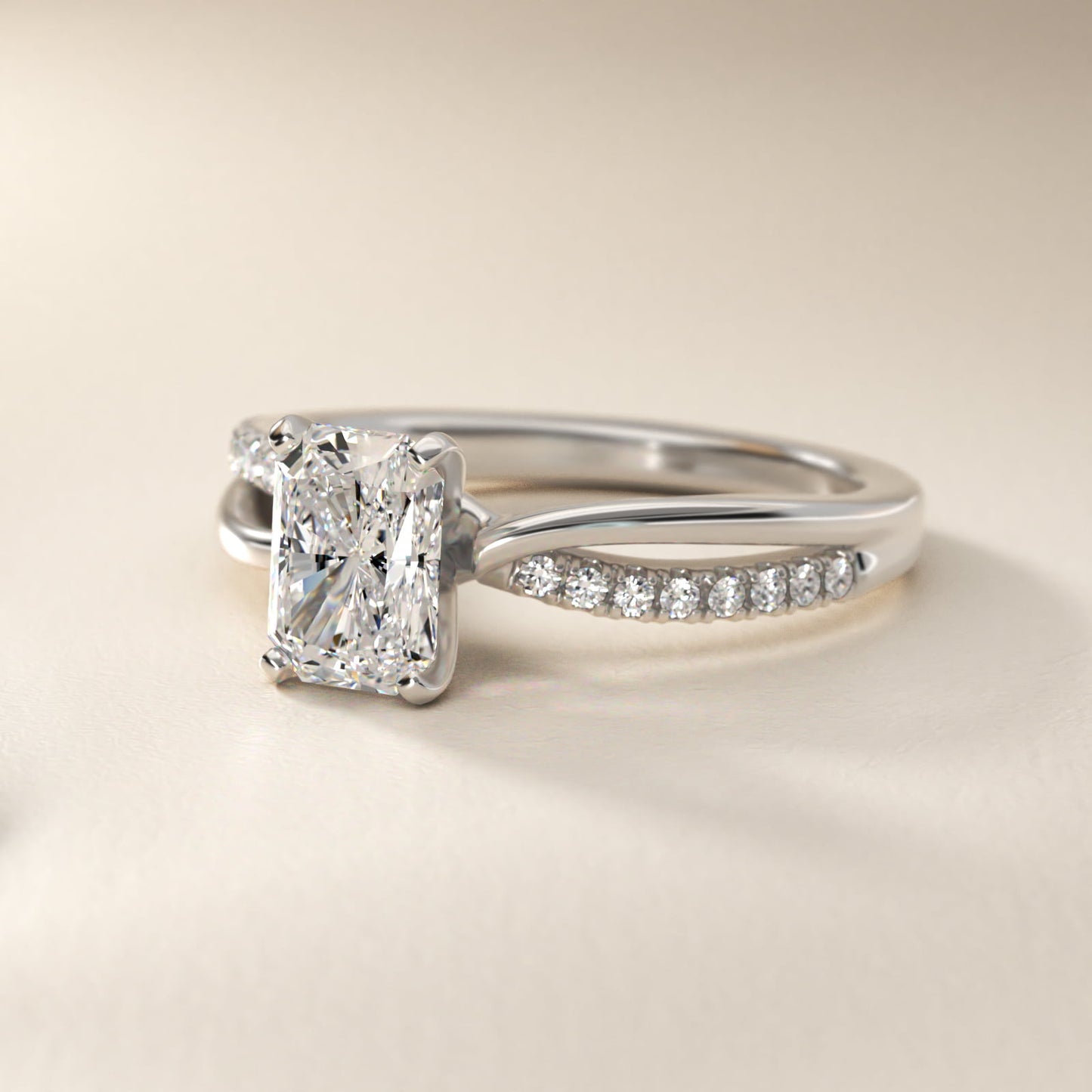 Split Shank Pav? and Plain Shank Diamond Engagement Ring in 18k White Gold (1/10 ct. tw.) - Radiant Center