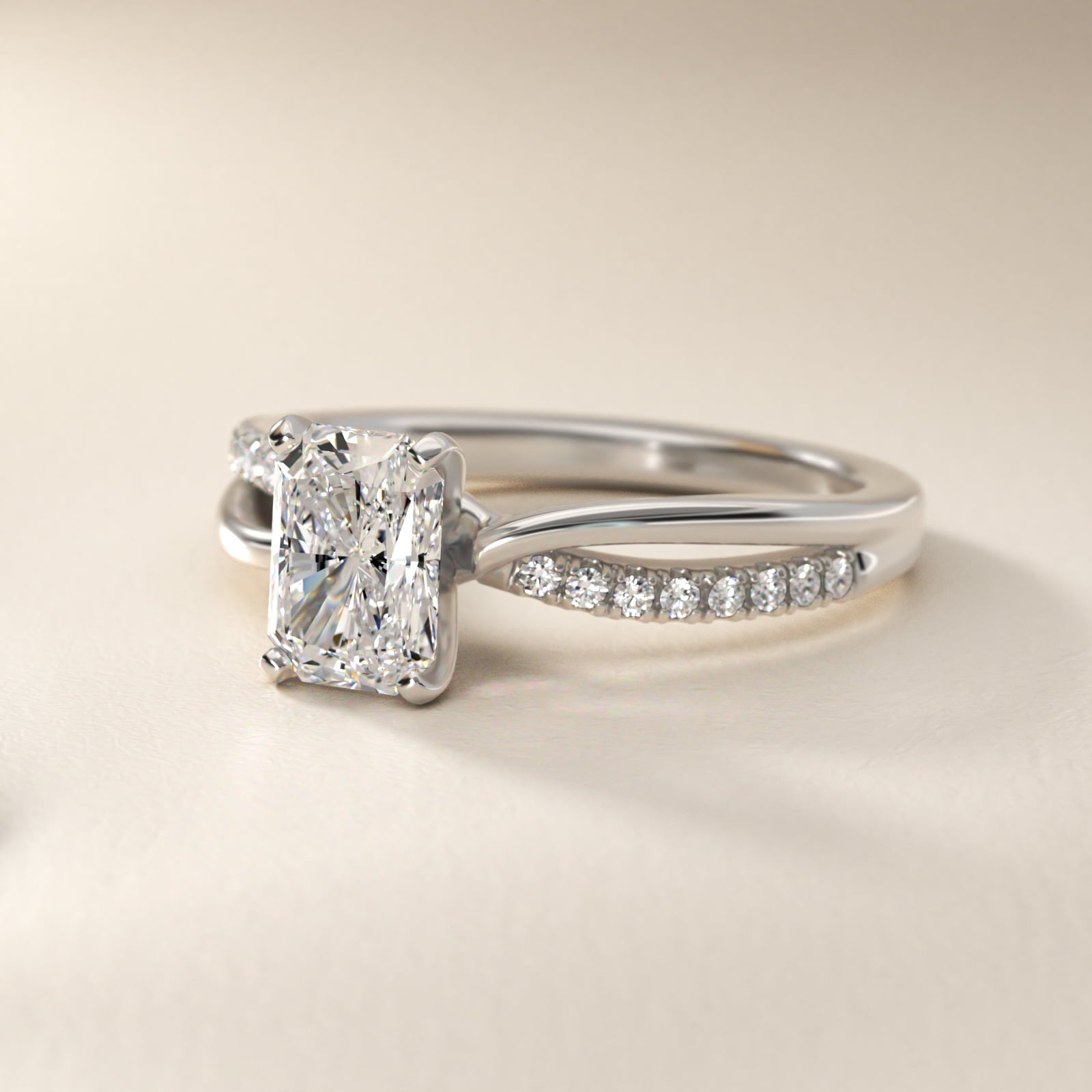 Split Shank Pav? and Plain Shank Diamond Engagement Ring in 18k White Gold (1/10 ct. tw.) - Radiant Center
