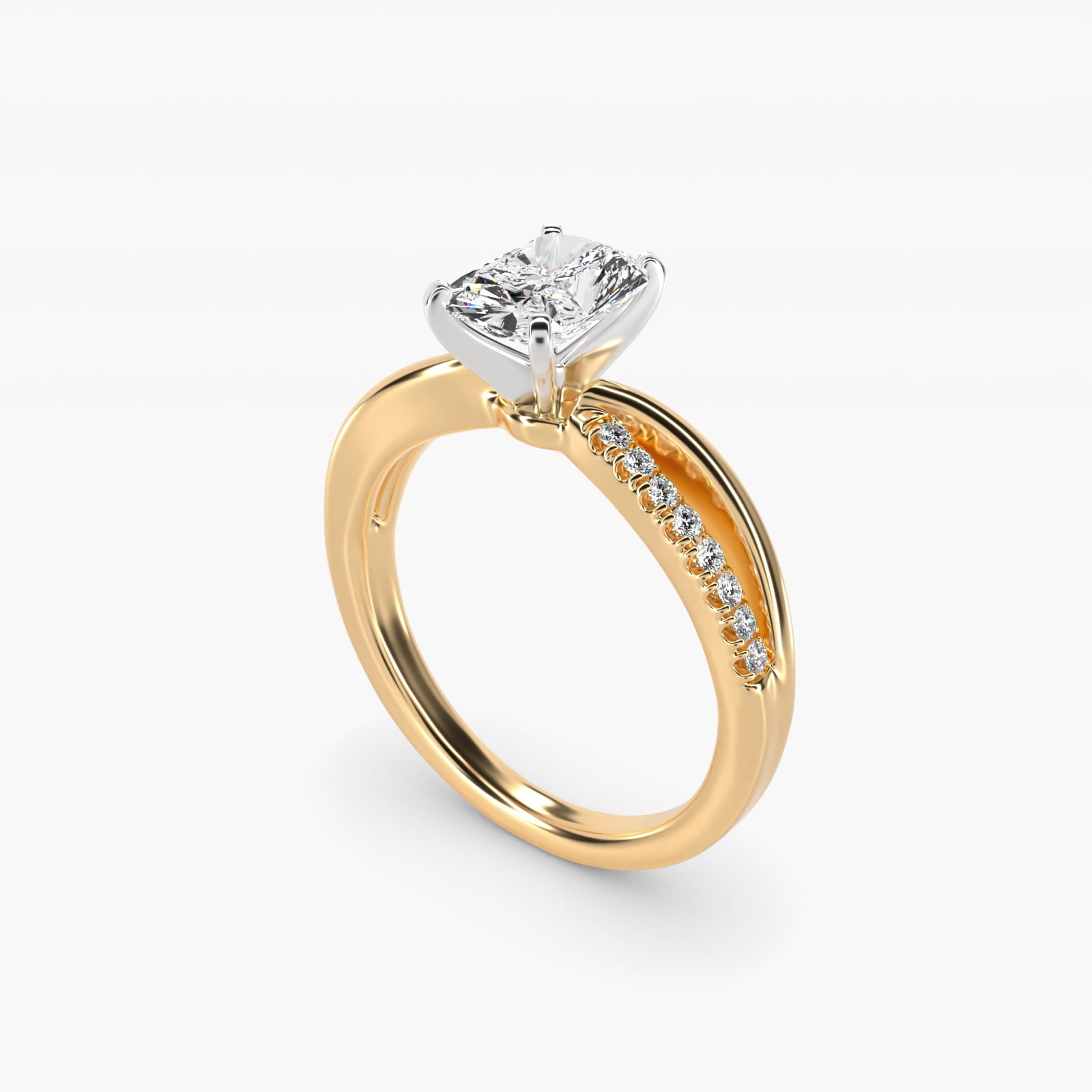 Split Shank PavŽ and Plain Shank Diamond Engagement Ring in 14k Yellow Gold (1/10 ct. tw.) - Radiant Center