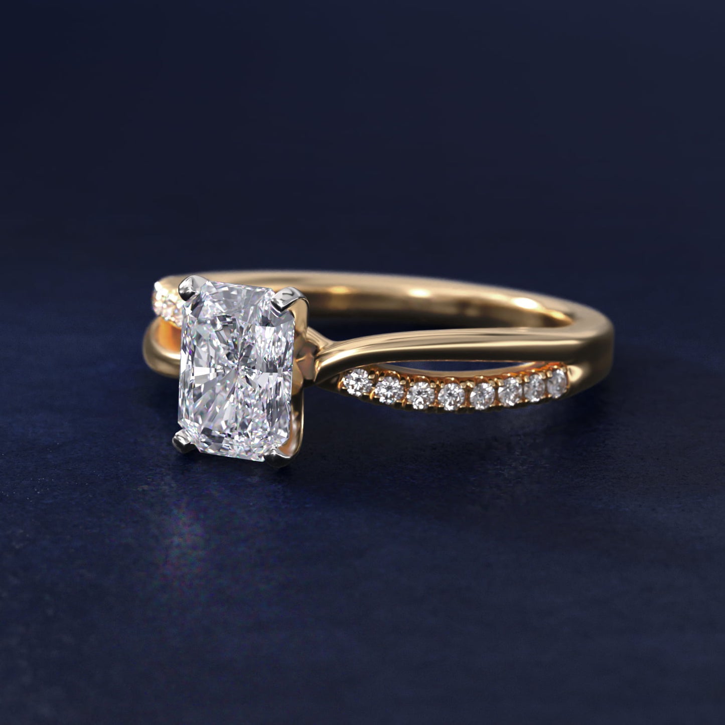 Split Shank Pav? and Plain Shank Diamond Engagement Ring in 18k Yellow Gold (1/10 ct. tw.) - Radiant Center