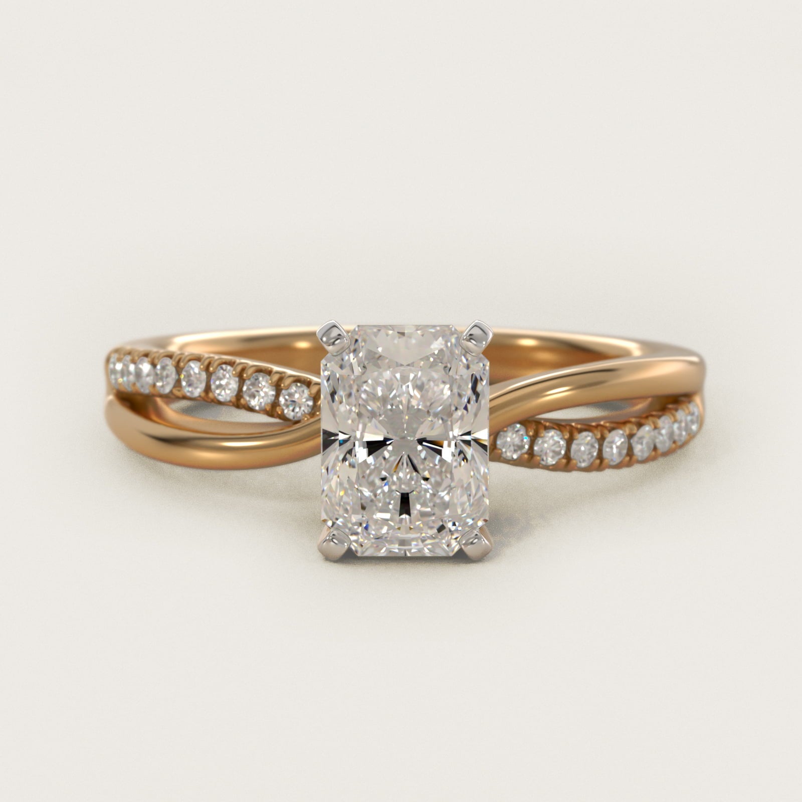 Split Shank Pav? and Plain Shank Diamond Engagement Ring in 18k Yellow Gold (1/10 ct. tw.) - Radiant Center