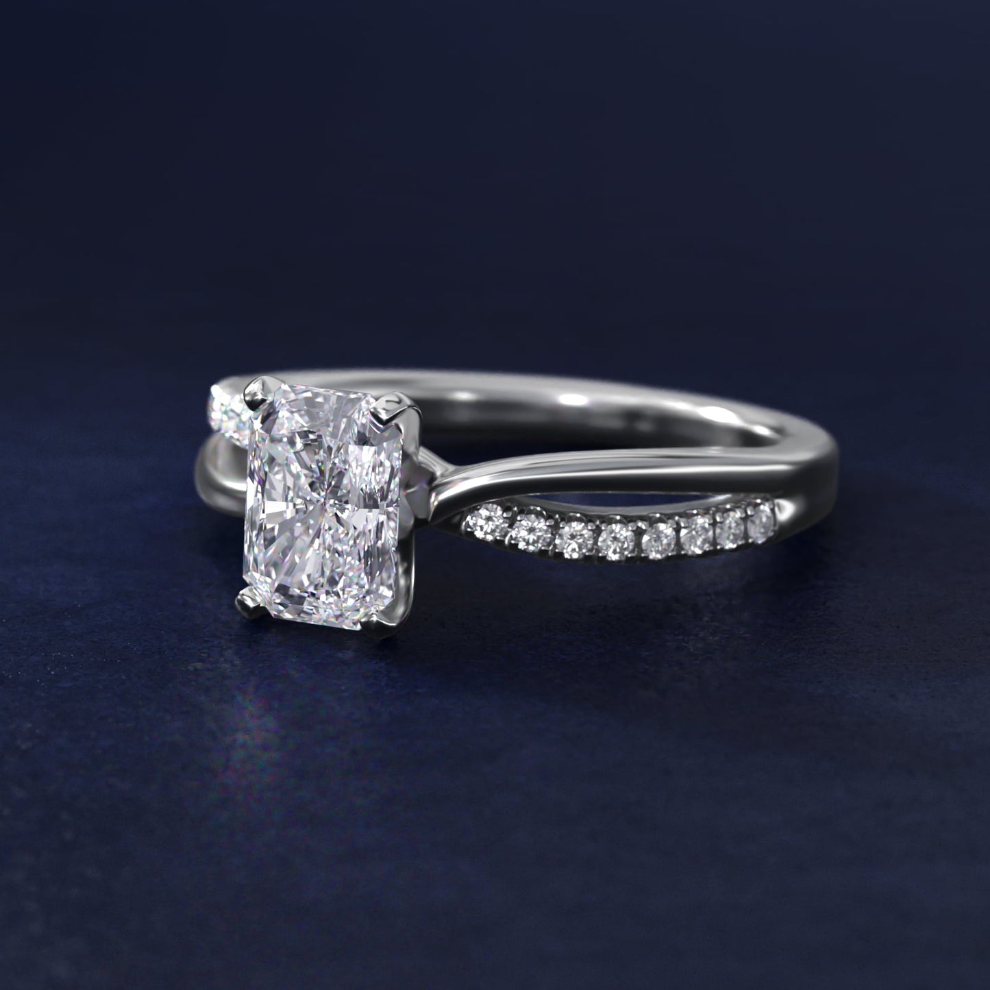 Split Shank Pav? and Plain Shank Diamond Engagement Ring in Platinum (1/10 ct. tw.) - Radiant Center