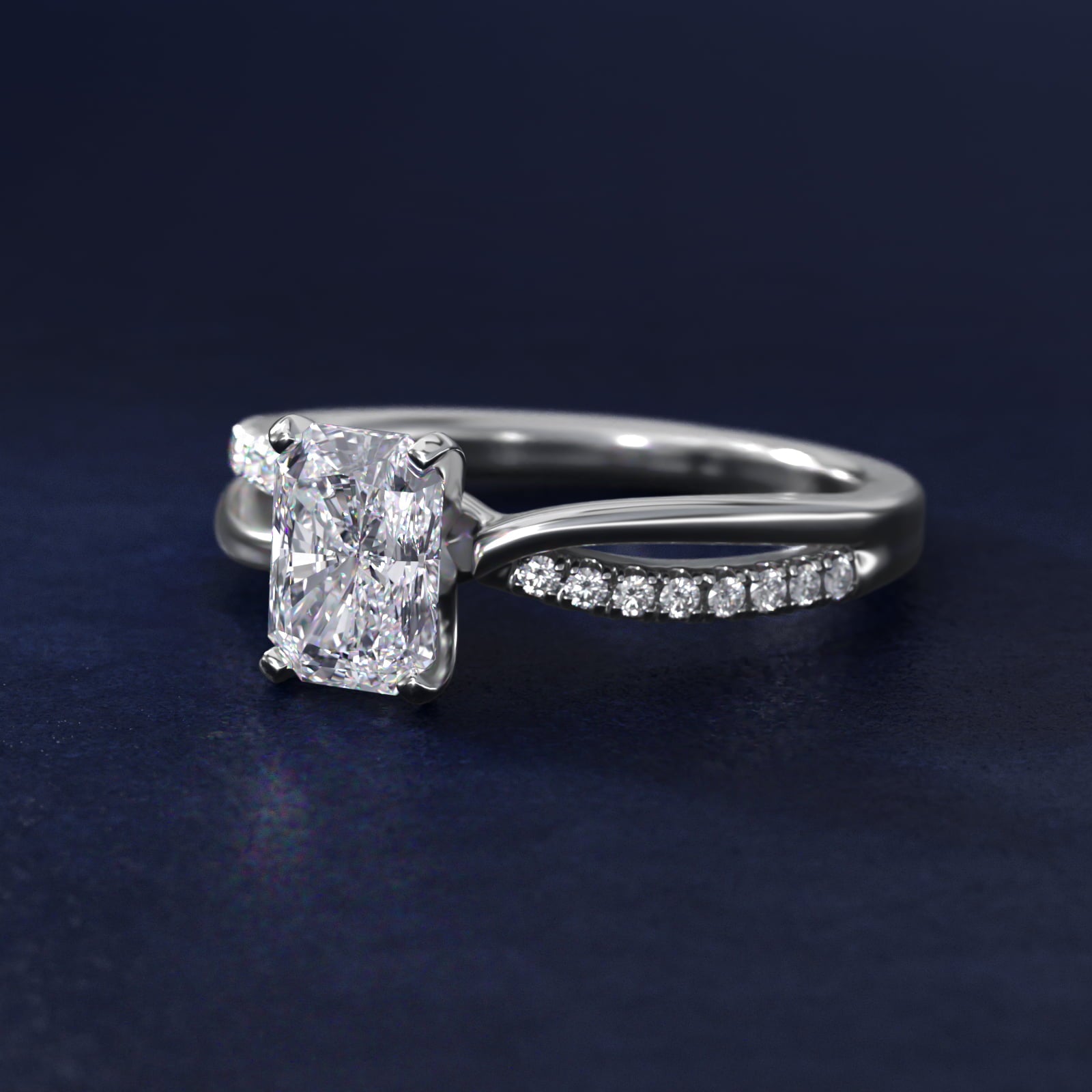 Split Shank Pav? and Plain Shank Diamond Engagement Ring in Platinum (1/10 ct. tw.) - Radiant Center