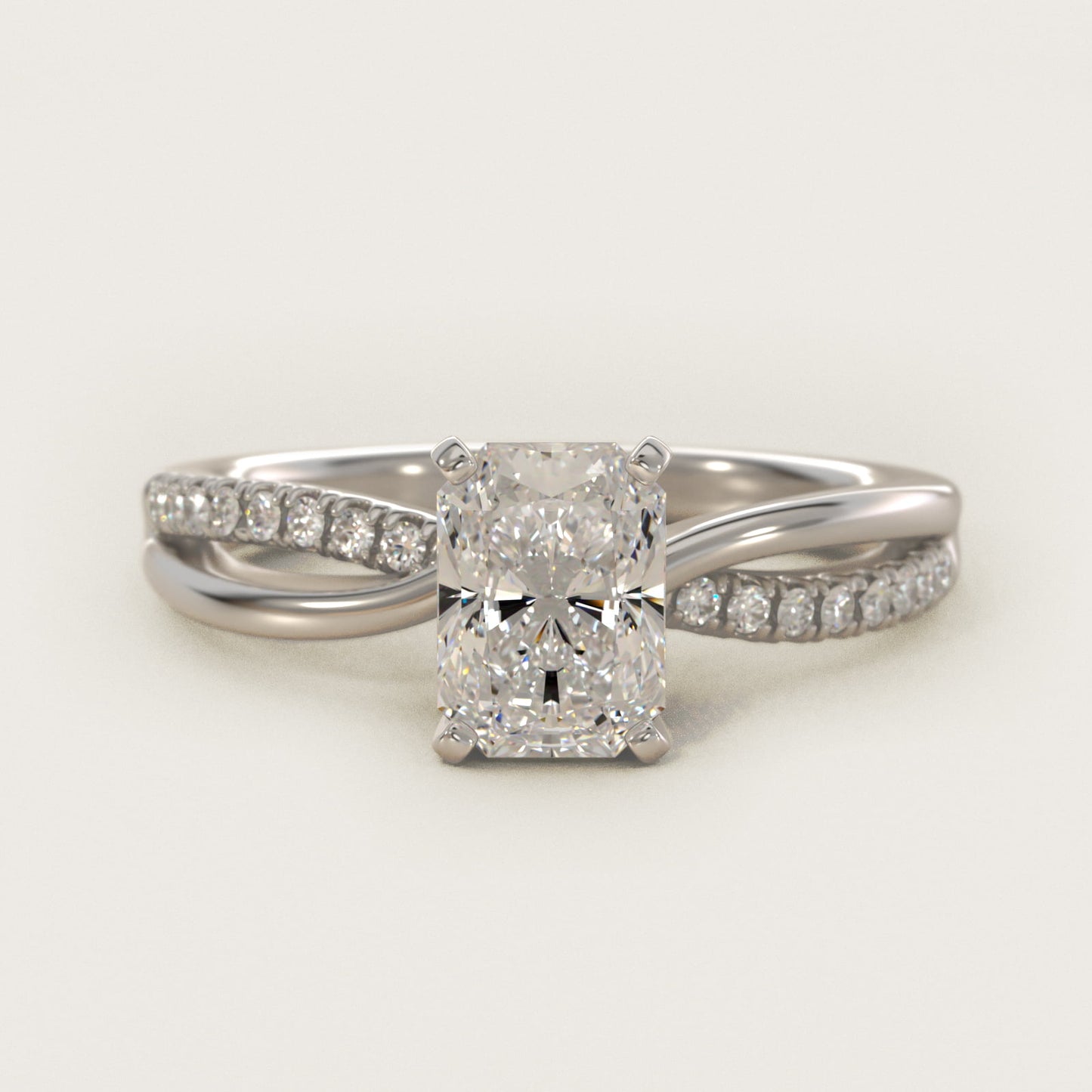Split Shank Pav? and Plain Shank Diamond Engagement Ring in Platinum (1/10 ct. tw.) - Radiant Center