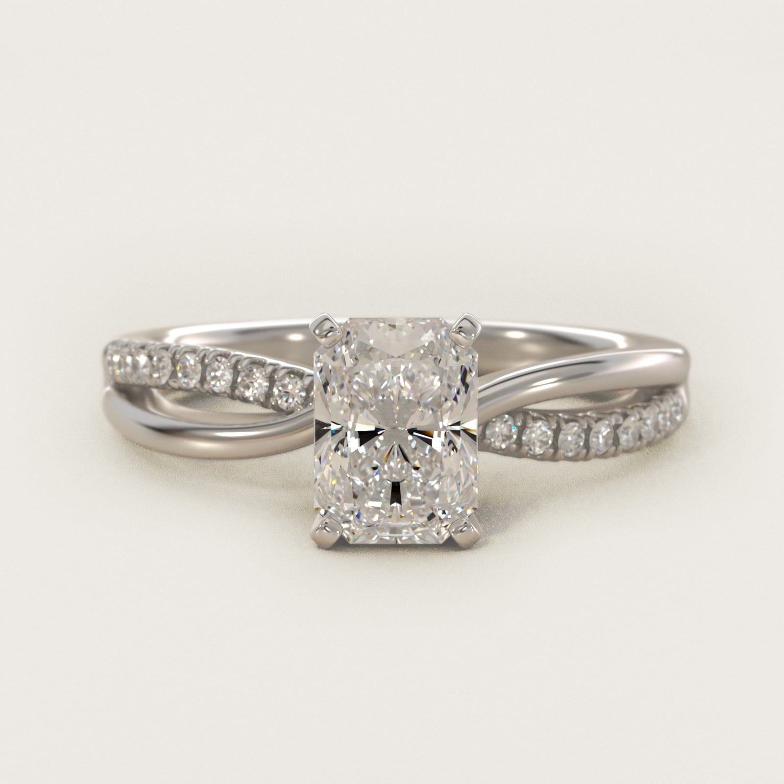 Split Shank Pav? and Plain Shank Diamond Engagement Ring in Platinum (1/10 ct. tw.) - Radiant Center