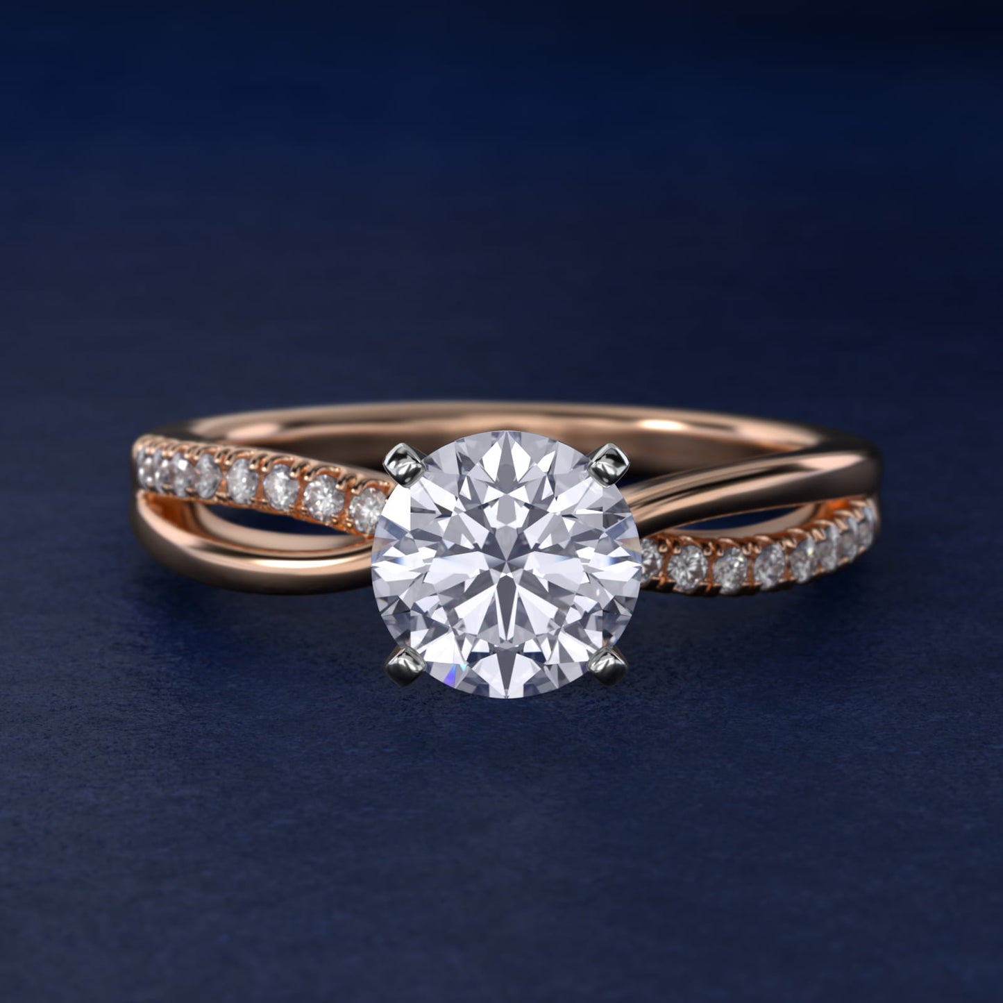 Split Shank PavŽ and Plain Shank Diamond Engagement Ring in 14k Rose Gold (1/10 ct. tw.) - Round Center