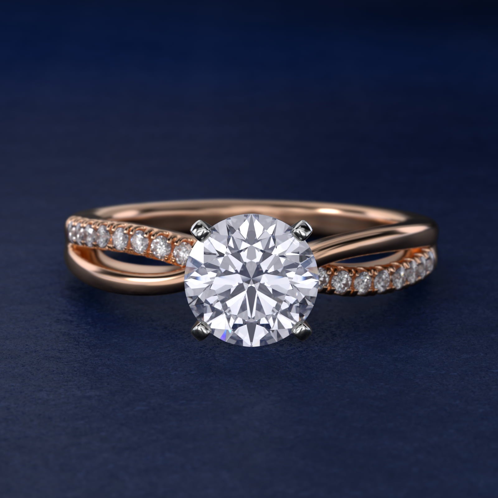 Split Shank PavŽ and Plain Shank Diamond Engagement Ring in 14k Rose Gold (1/10 ct. tw.) - Round Center