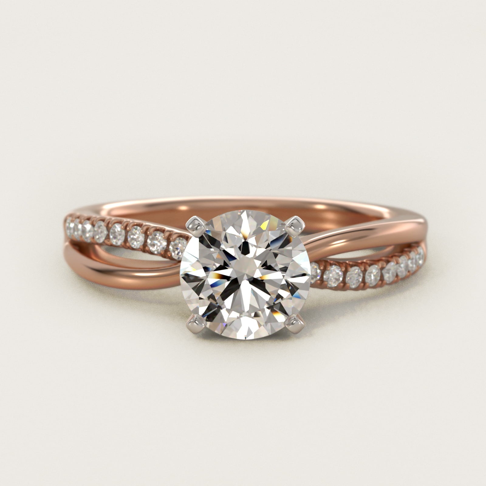 Split Shank PavŽ and Plain Shank Diamond Engagement Ring in 14k Rose Gold (1/10 ct. tw.) - Round Center