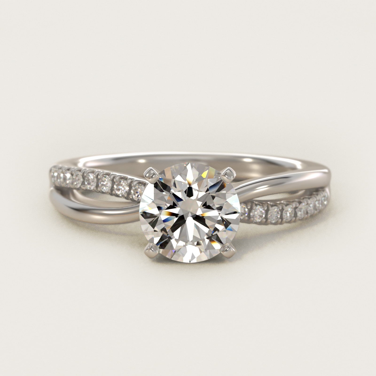 Split Shank PavŽ and Plain Shank Diamond Engagement Ring in 14k White Gold (1/10 ct. tw.) - Round Center