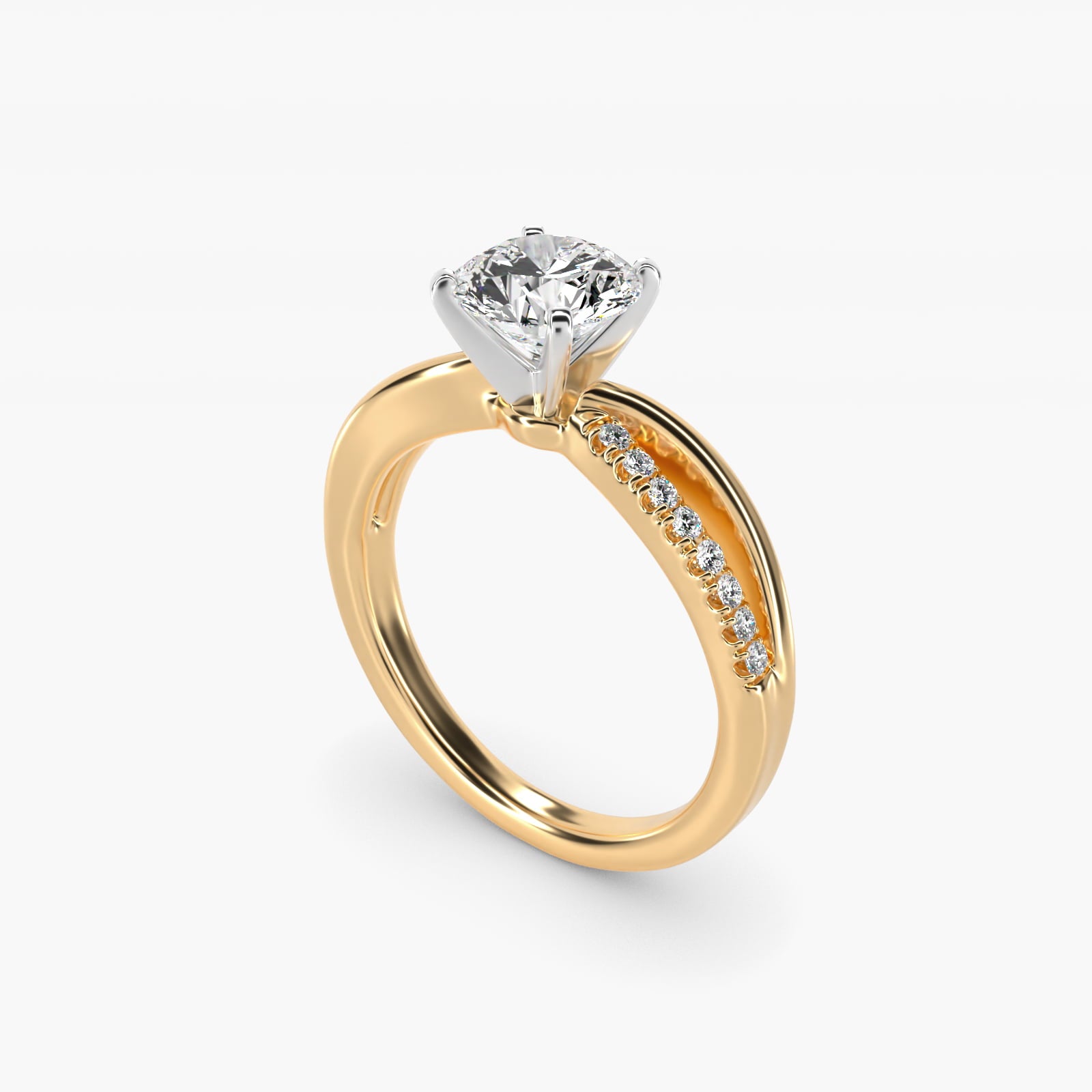 Split Shank Pav? and Plain Shank Diamond Engagement Ring in 18k Yellow Gold (1/10 ct. tw.) - Round Center