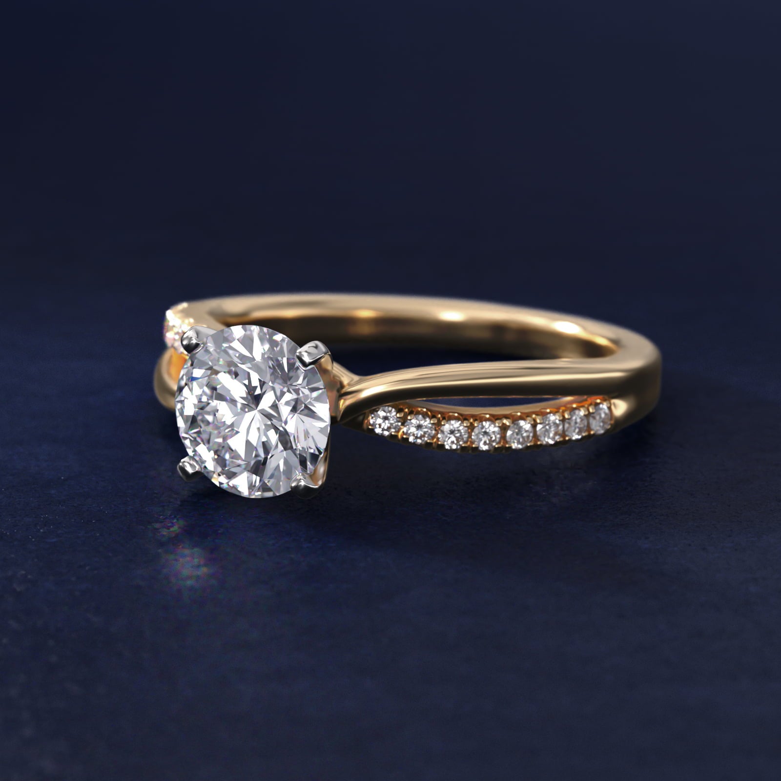 Split Shank Pav? and Plain Shank Diamond Engagement Ring in 18k Yellow Gold (1/10 ct. tw.) - Round Center