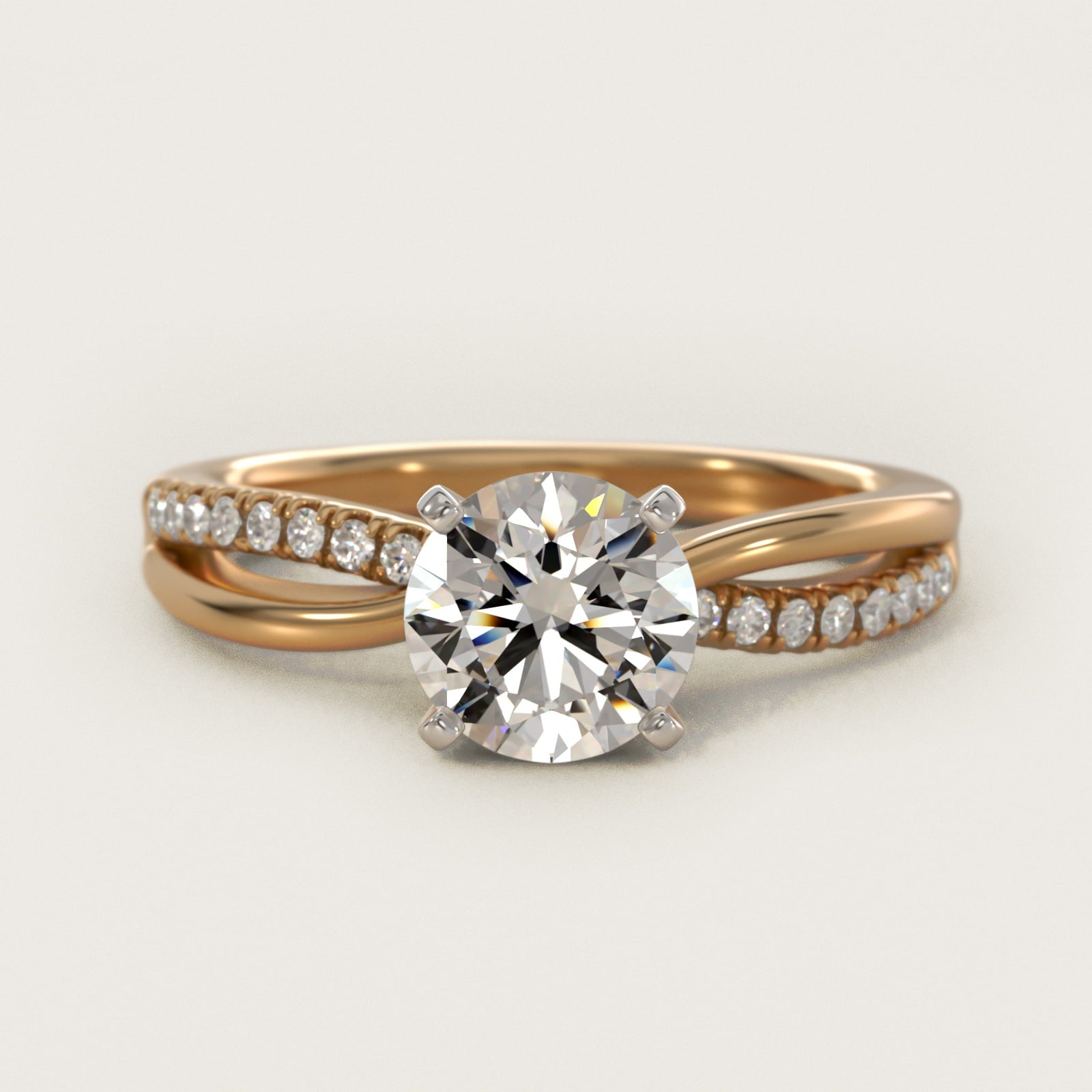 Split Shank Pav? and Plain Shank Diamond Engagement Ring in 18k Yellow Gold (1/10 ct. tw.) - Round Center