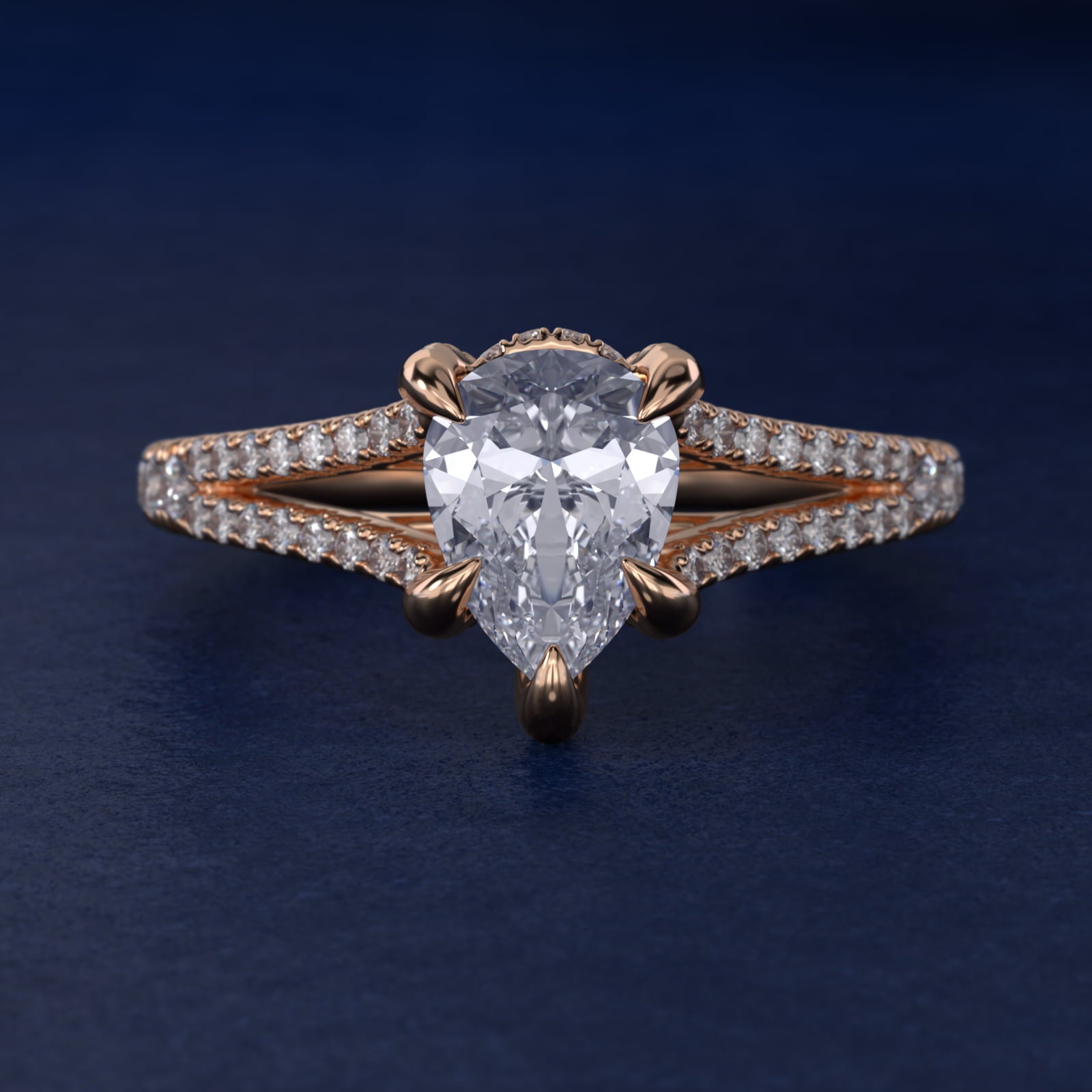 Split-Shank Diamond Engagement Ring in 14k Rose Gold - Pear Center