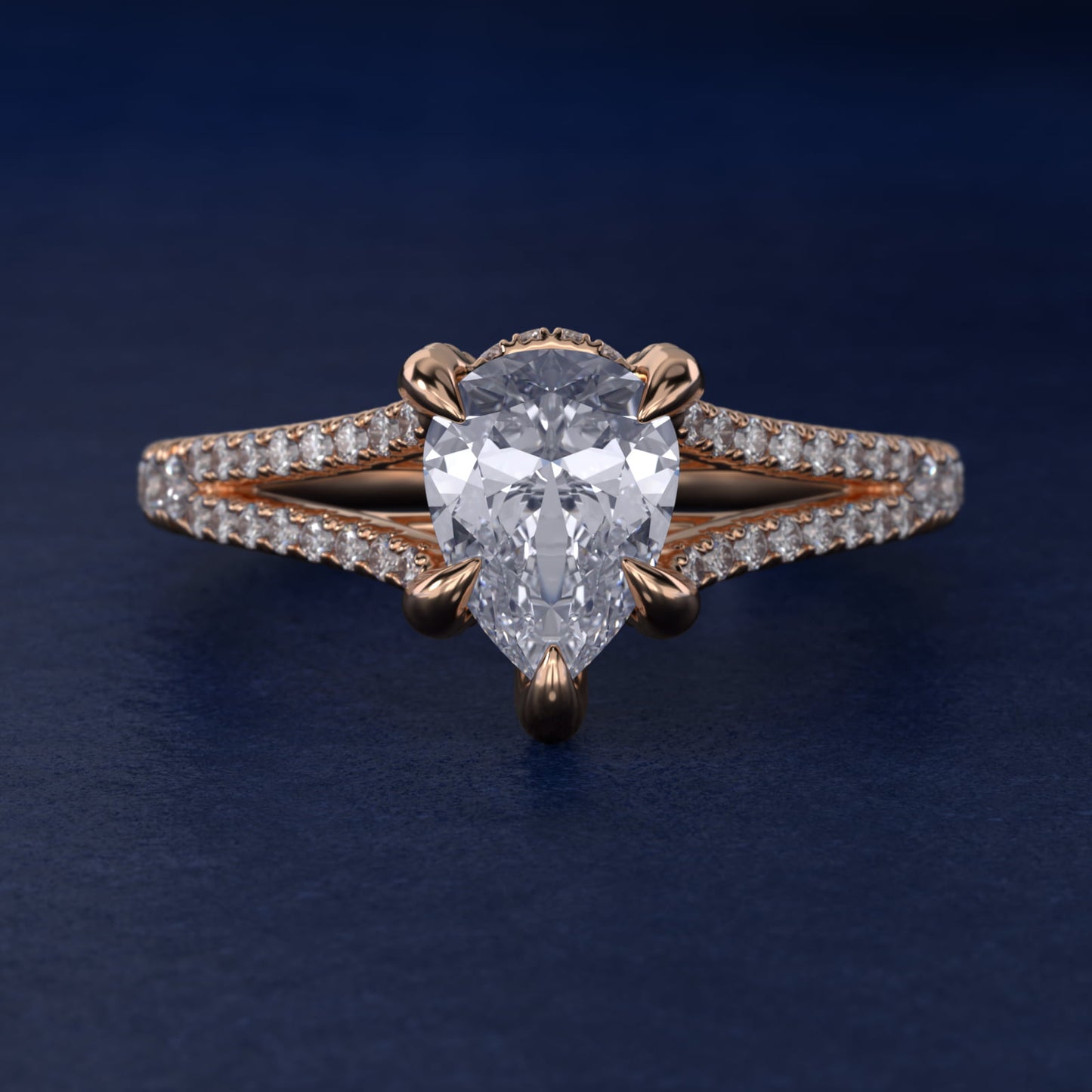 Split-Shank Diamond Engagement Ring in 18k Rose Gold - Pear Center