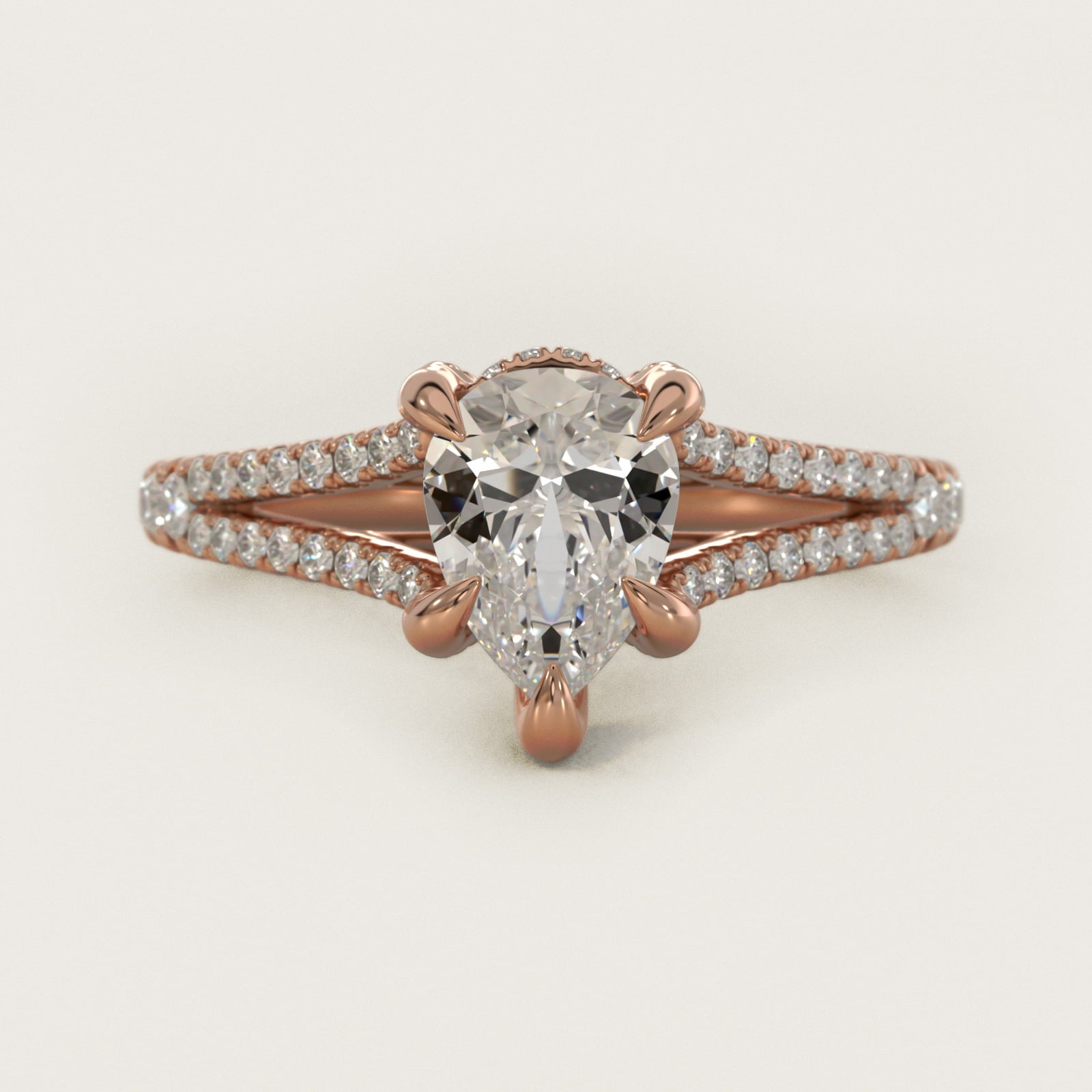 Split-Shank Diamond Engagement Ring in 14k Rose Gold - Pear Center