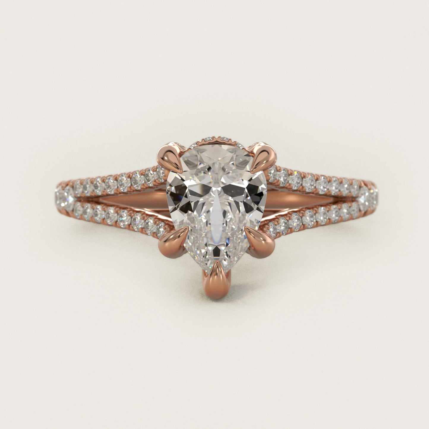 Split-Shank Diamond Engagement Ring in 18k Rose Gold - Pear Center