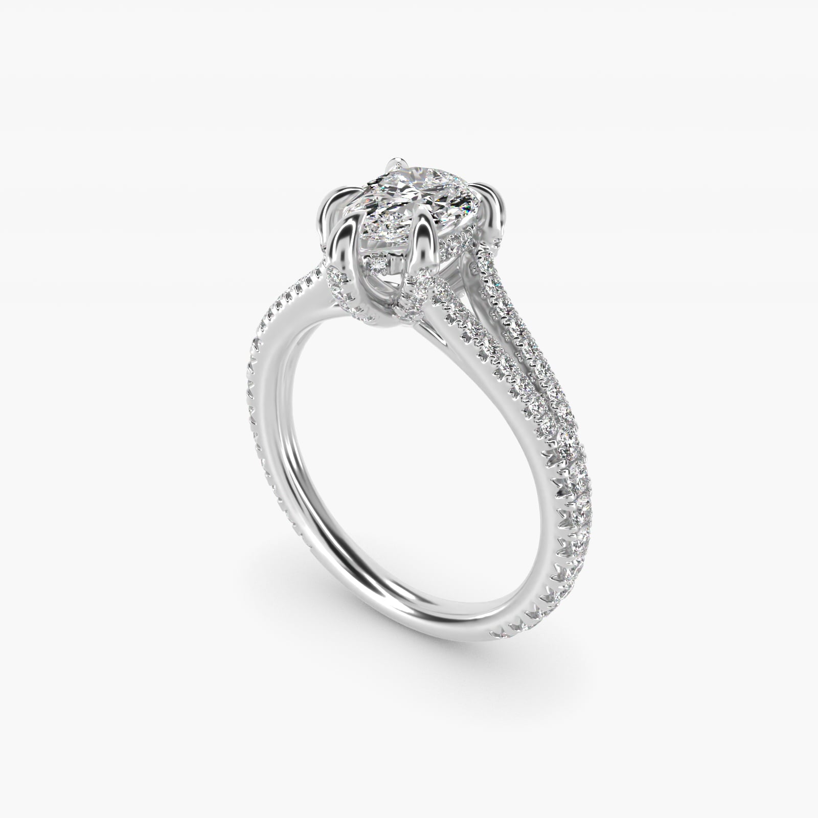Split-Shank Diamond Engagement Ring in 14k White Gold - Pear Center