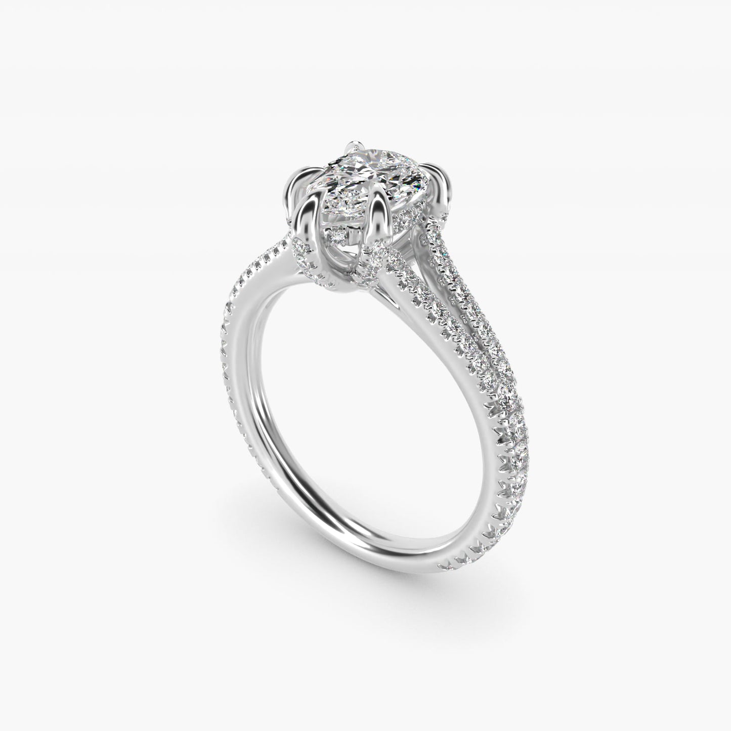 Split-Shank Diamond Engagement Ring in 18k White Gold - Pear Center