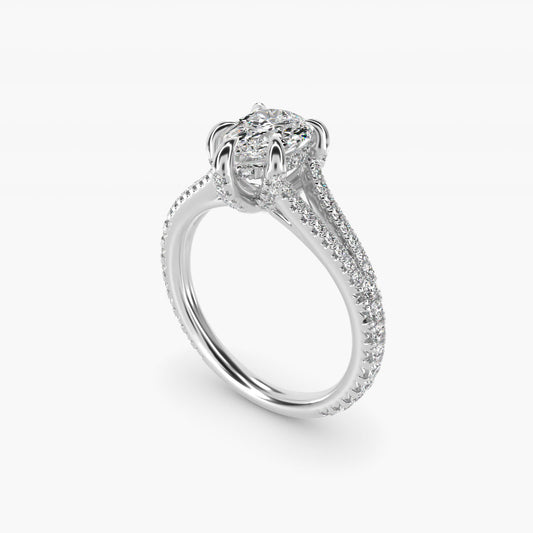 Split-Shank Diamond Engagement Ring in 18k White Gold - Pear Center