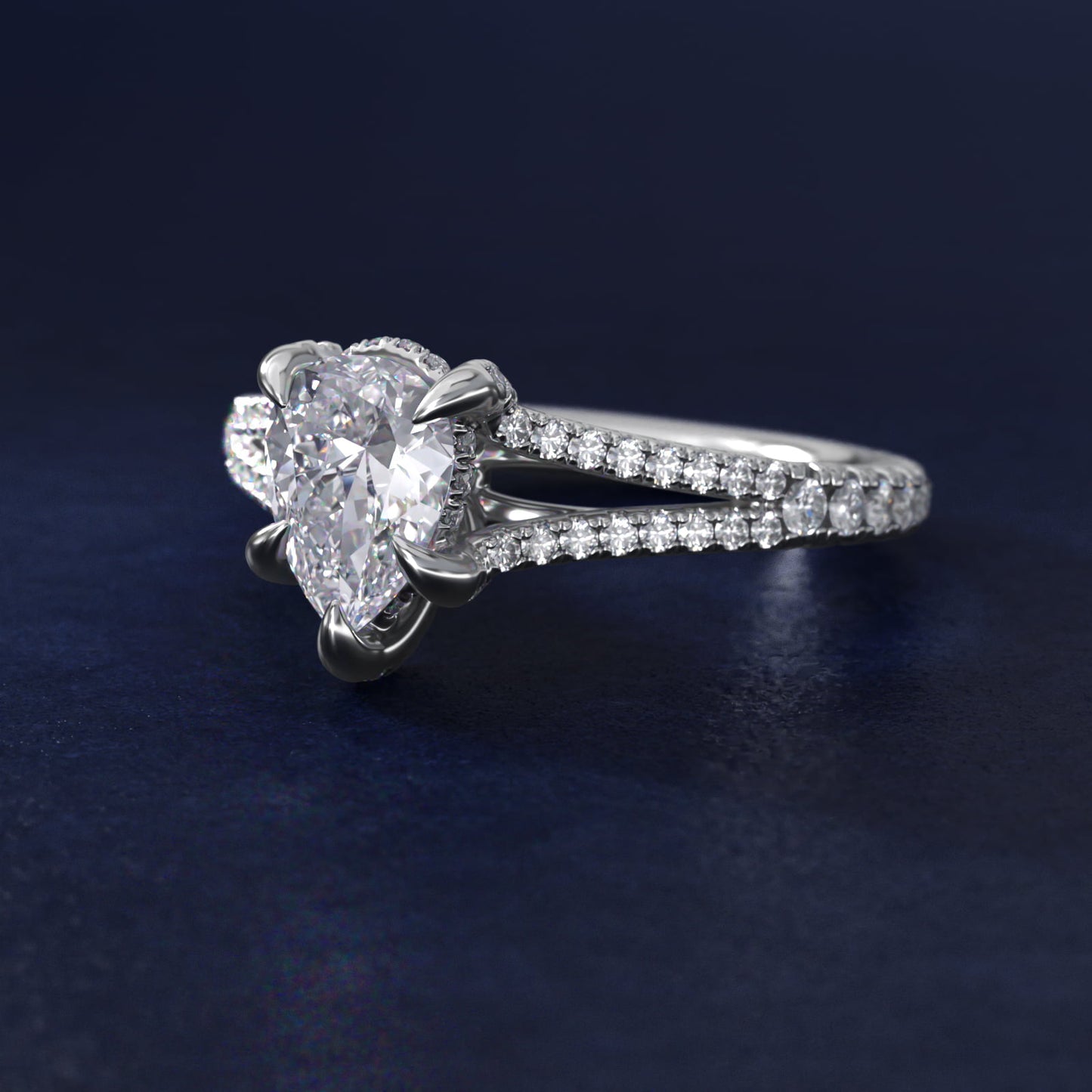 Split-Shank Diamond Engagement Ring in 18k White Gold - Pear Center