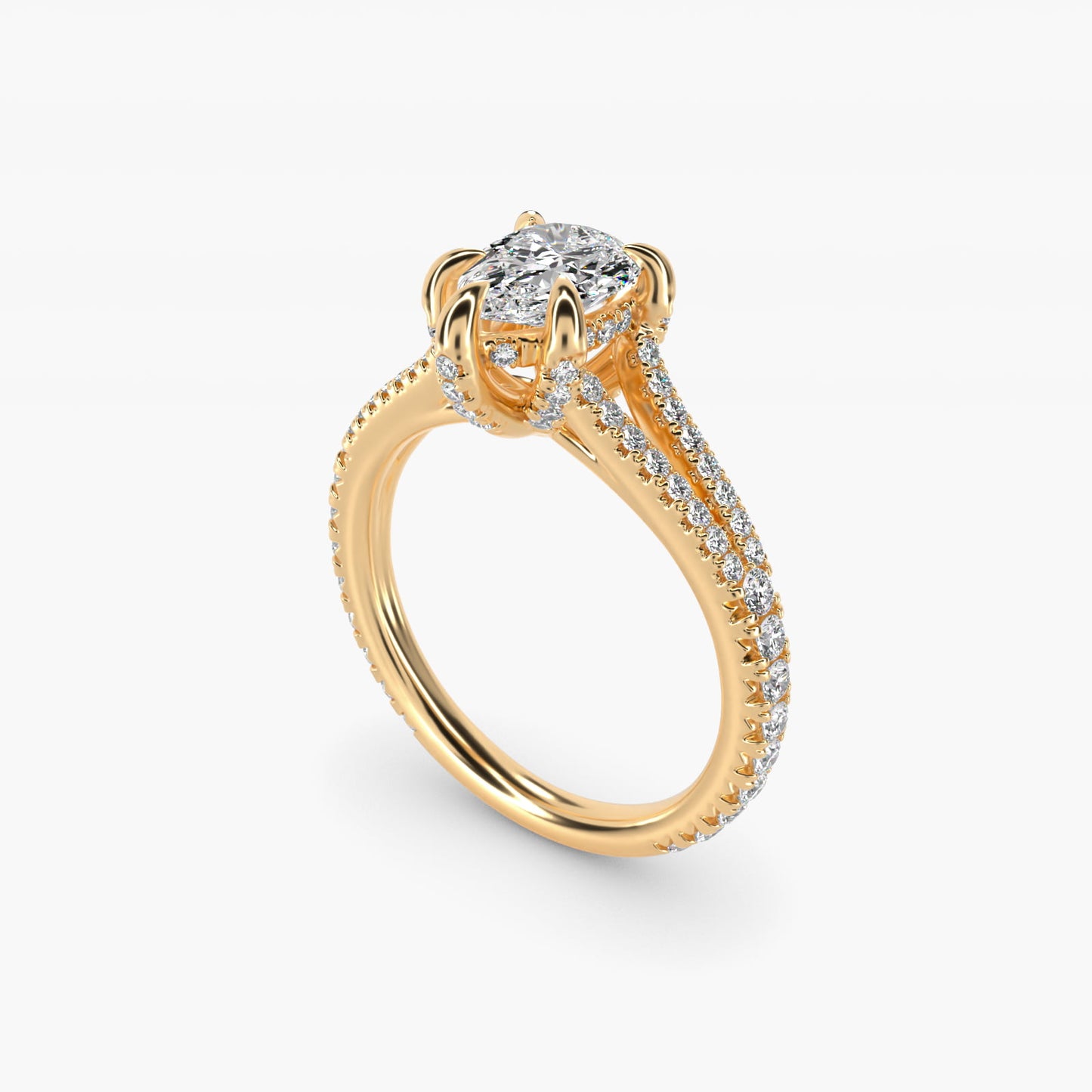 Split-Shank Diamond Engagement Ring in 14K Yellow Gold - Pear Center
