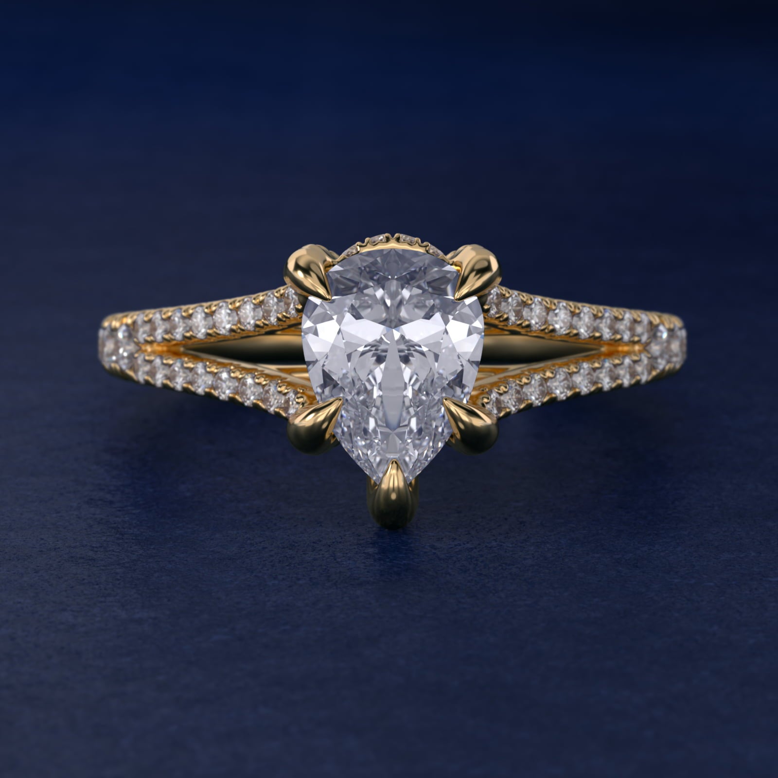 Split-Shank Diamond Engagement Ring in 14K Yellow Gold - Pear Center